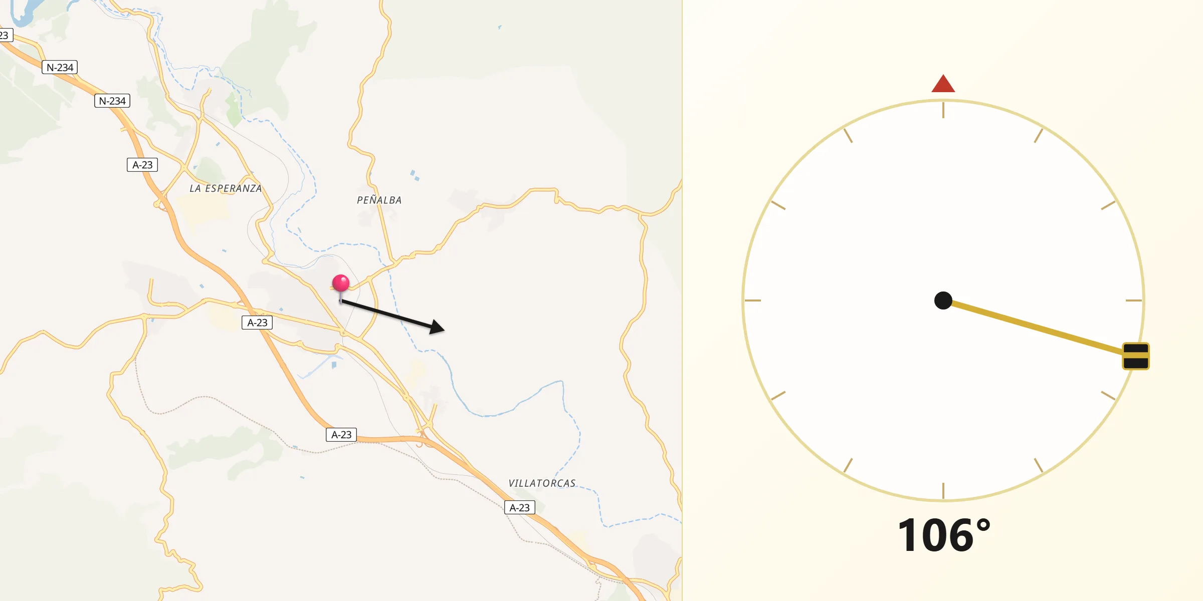 Dirección de la Qibla desde Segorbe