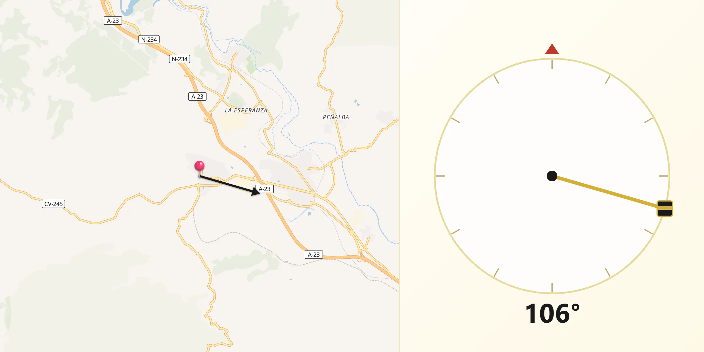 Dirección de la Qibla desde Altura