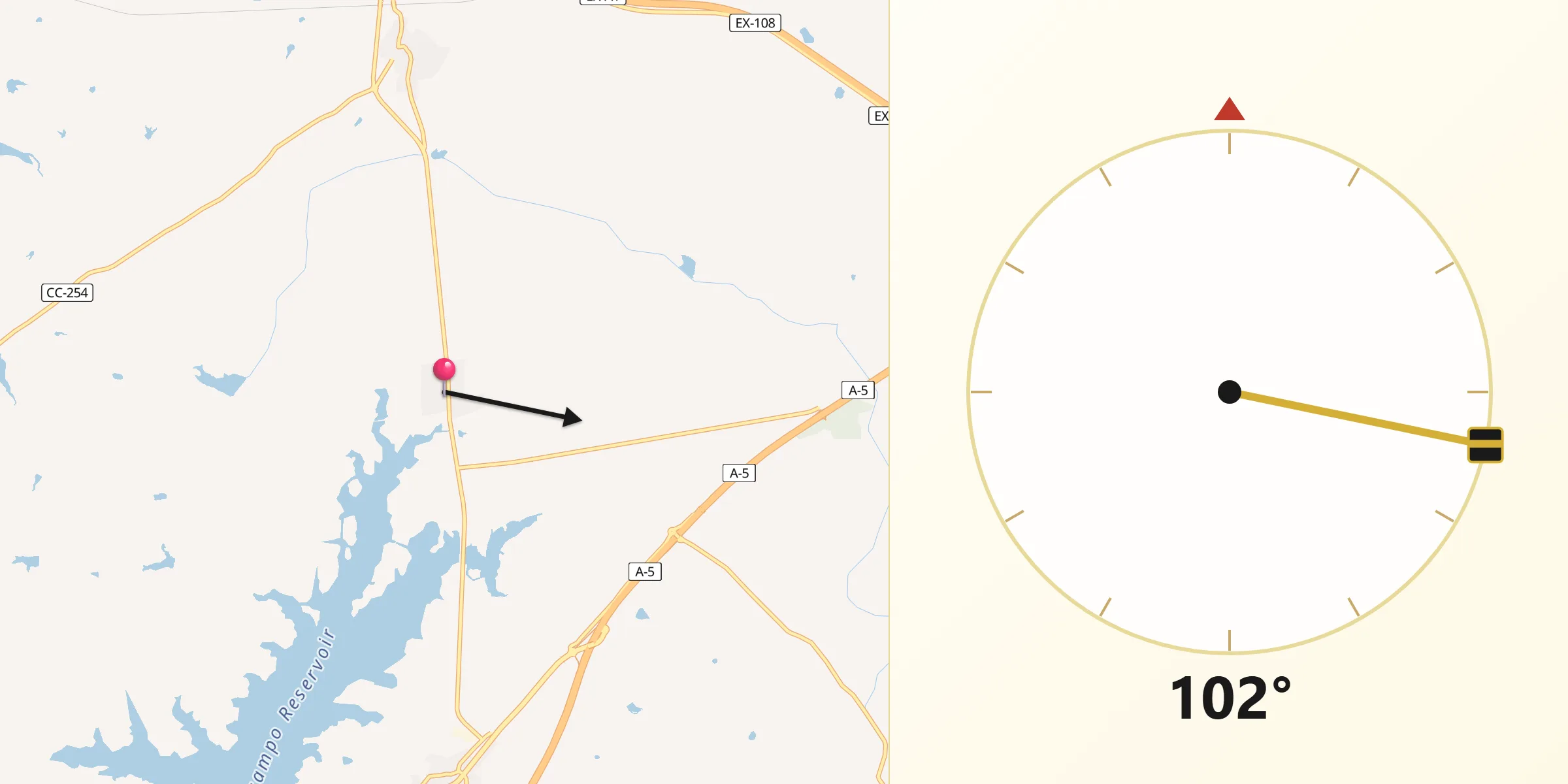 Dirección de la Qibla desde Saucedilla