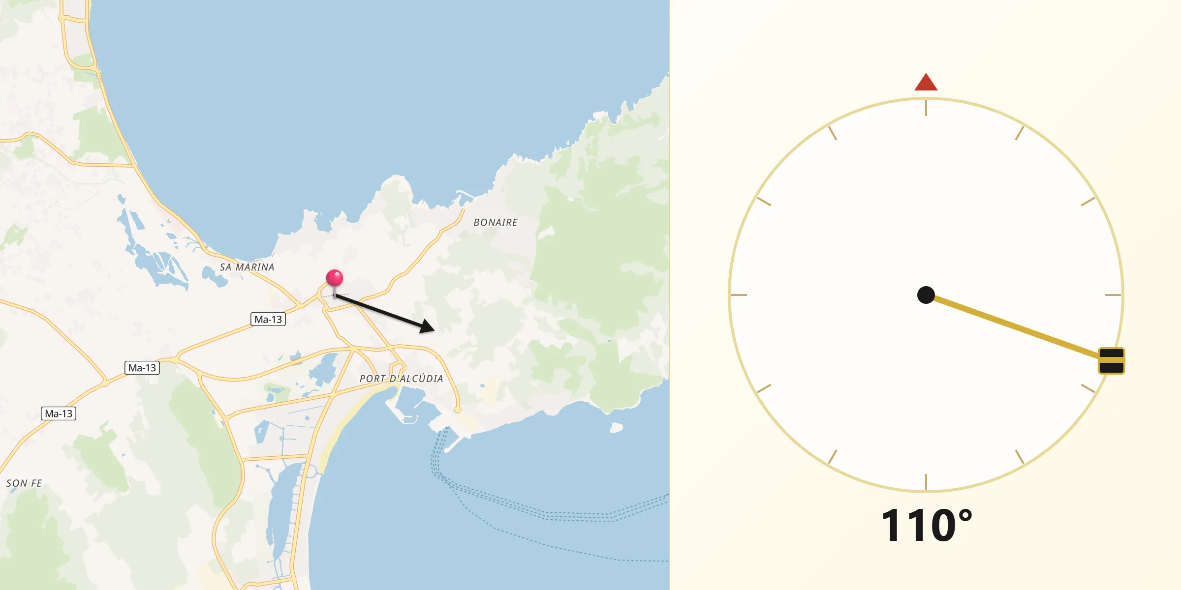 Dirección de la Qibla desde Alcúdia