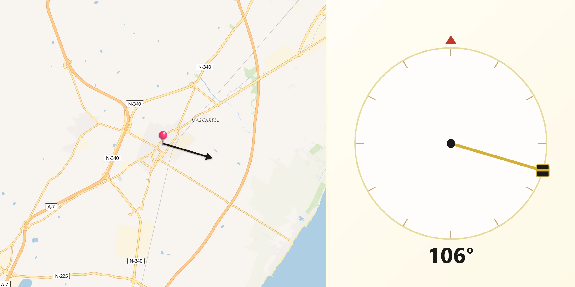 Dirección de la Qibla desde Nules