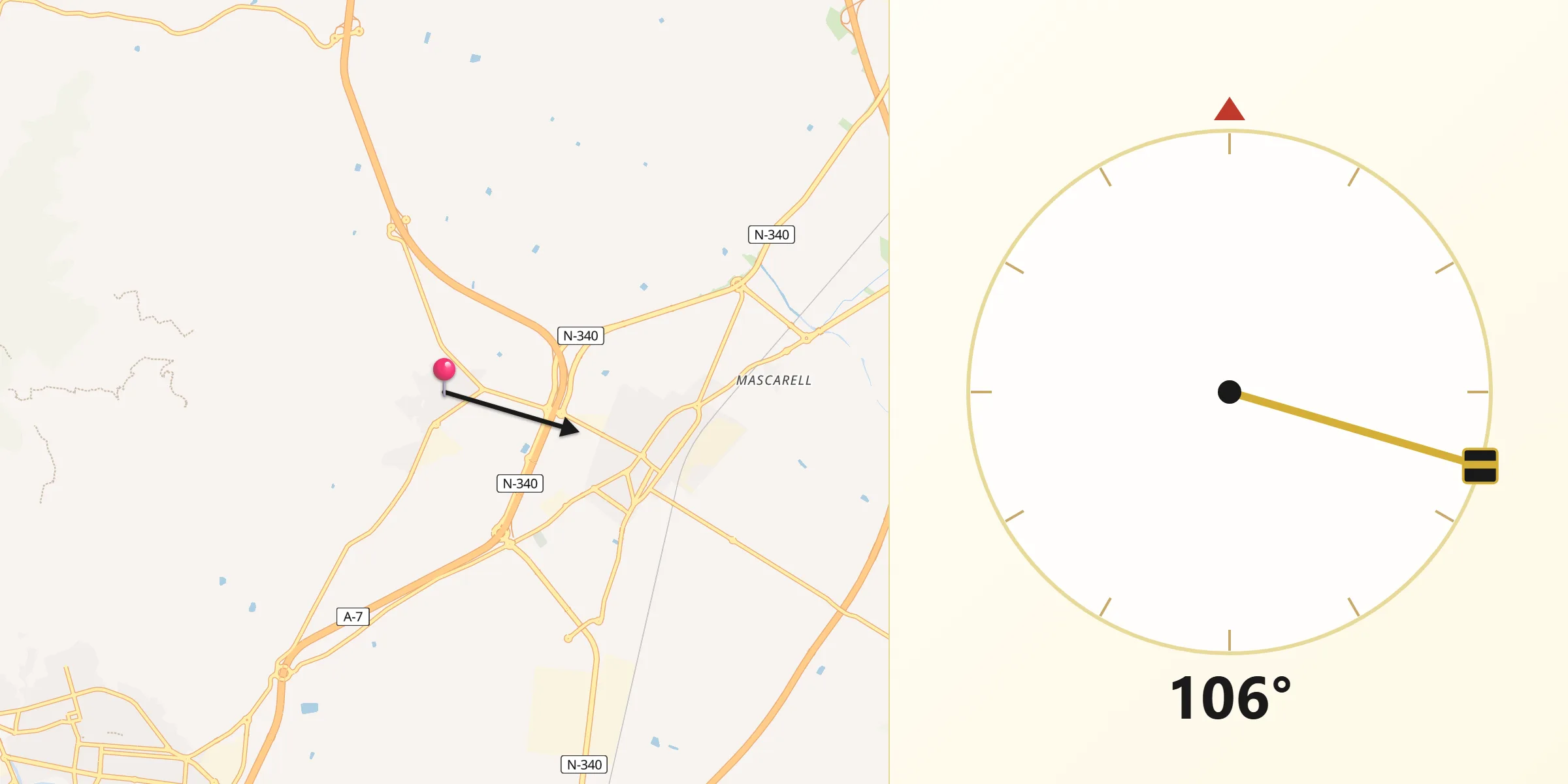 Dirección de la Qibla desde La Vilavella