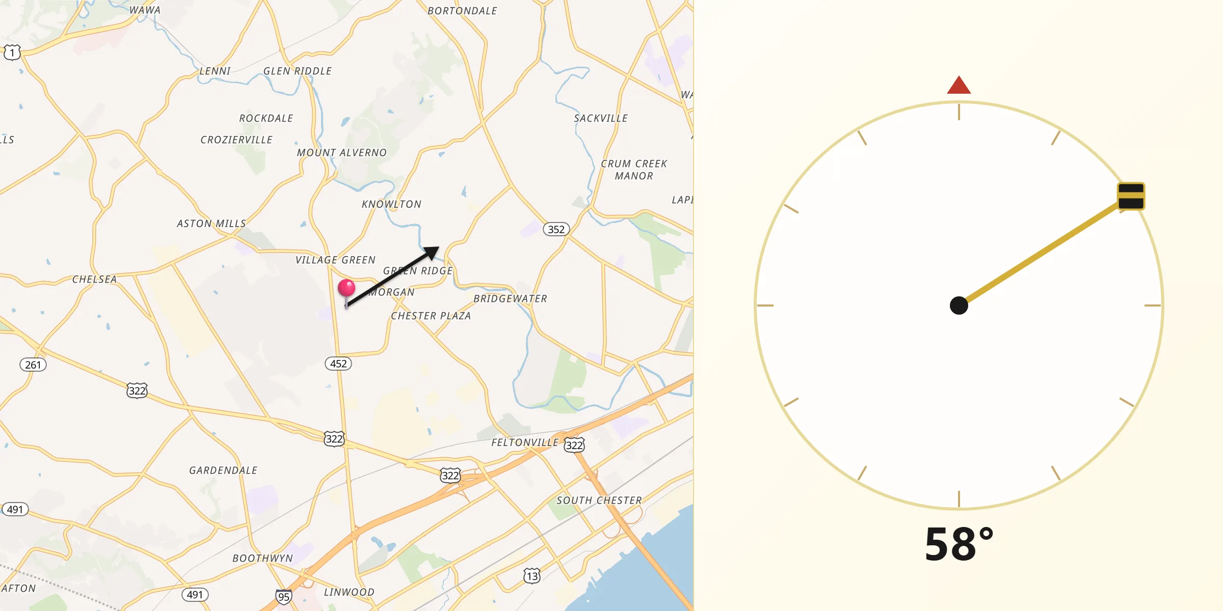 Qibla Direction from Village Green-Green Ridge