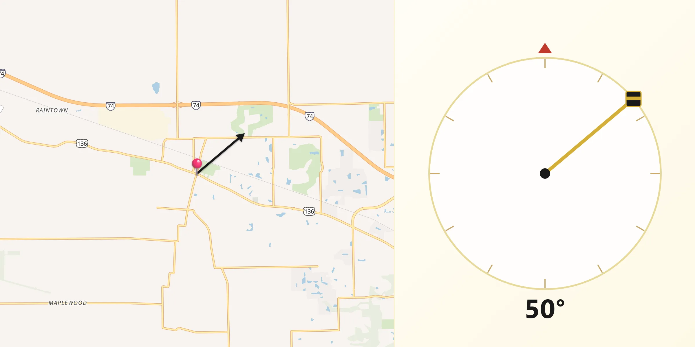 Qibla Direction from Pittsboro