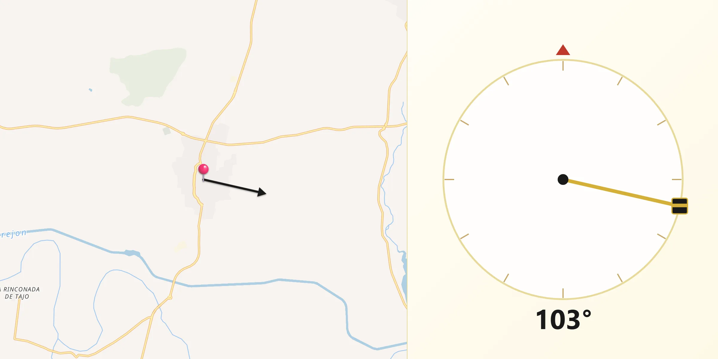 Dirección de la Qibla desde La Puebla de Montalbán