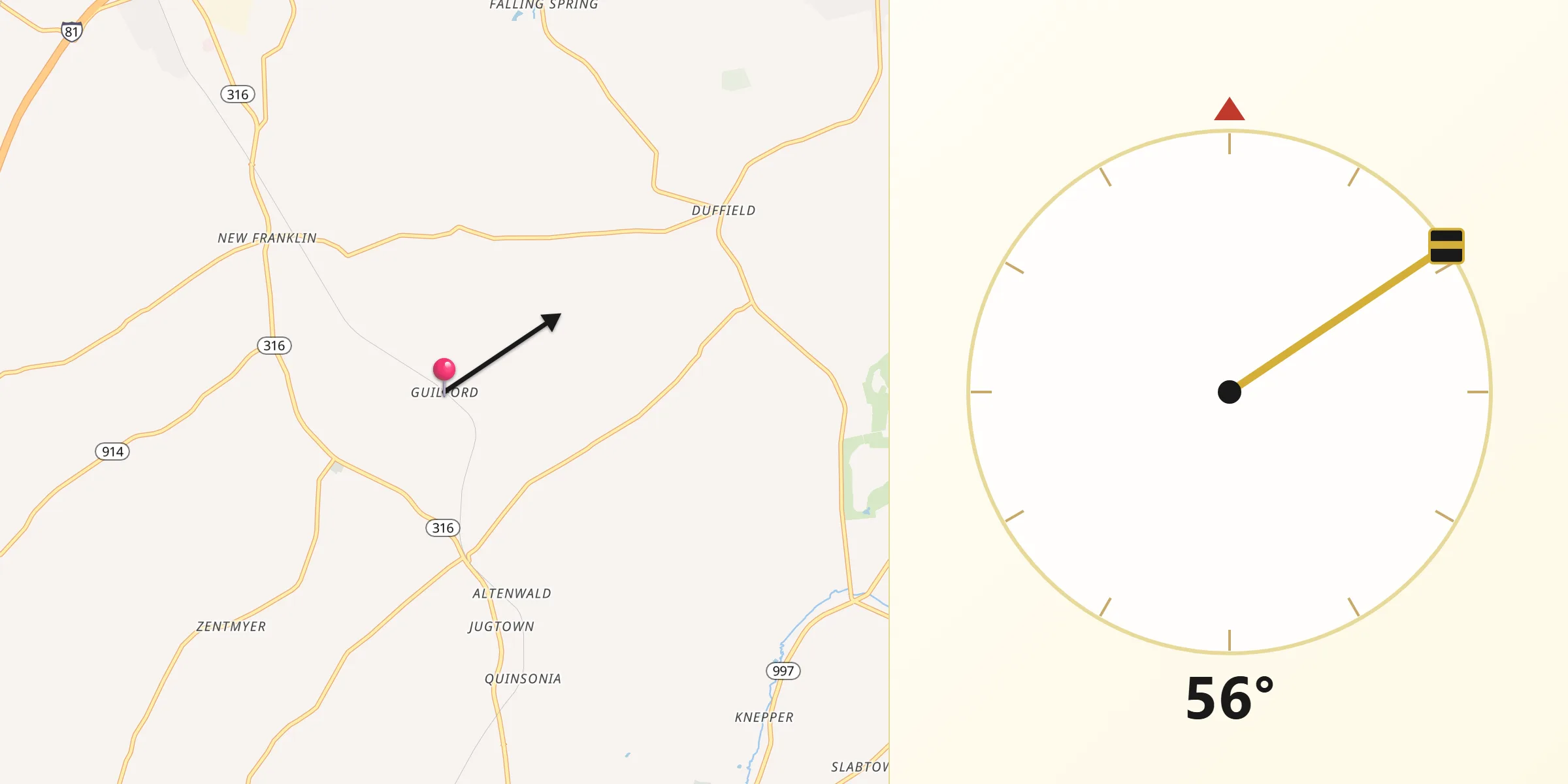 Qibla Direction from Guilford Siding