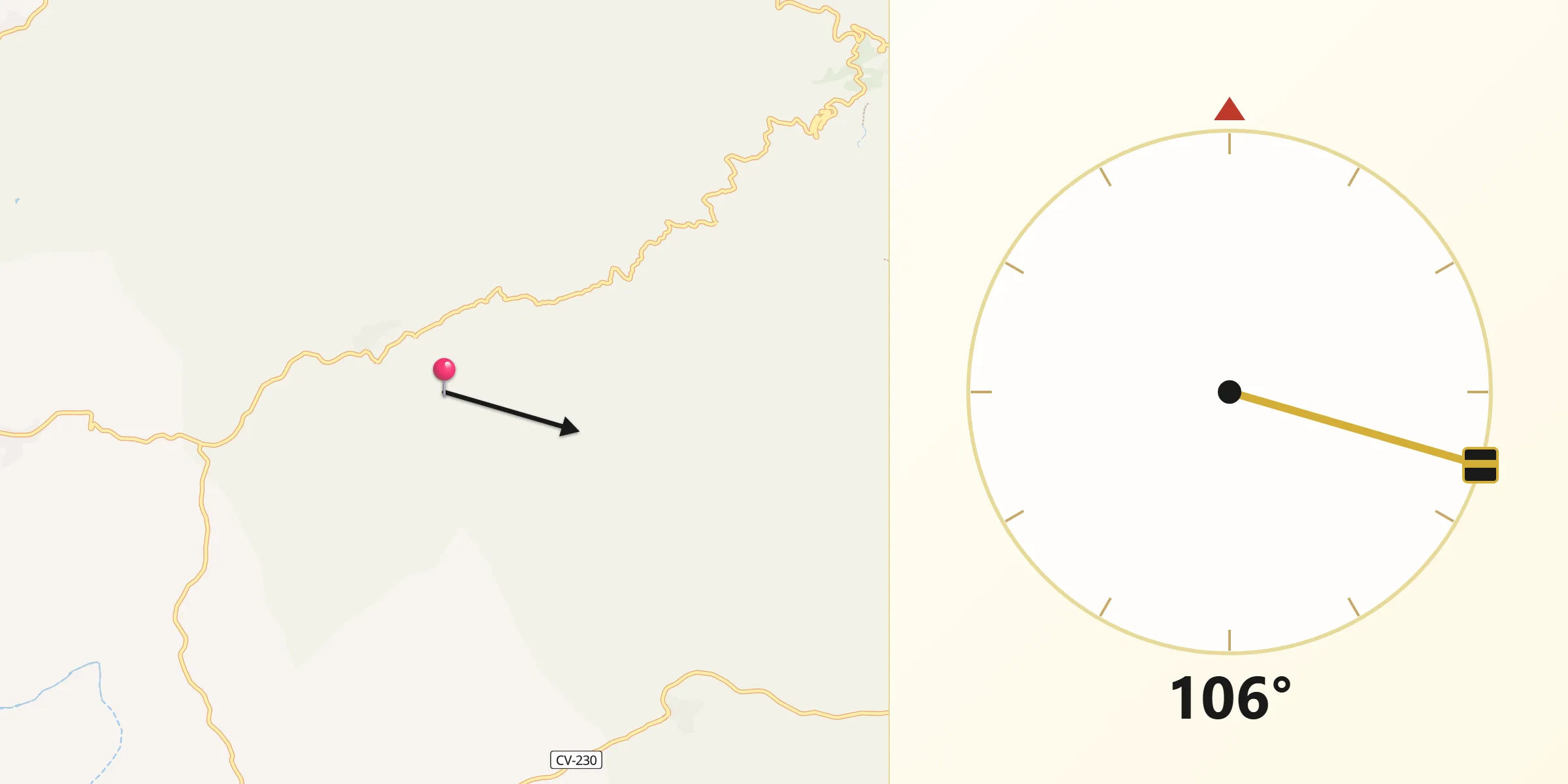 Dirección de la Qibla desde Almedíjar