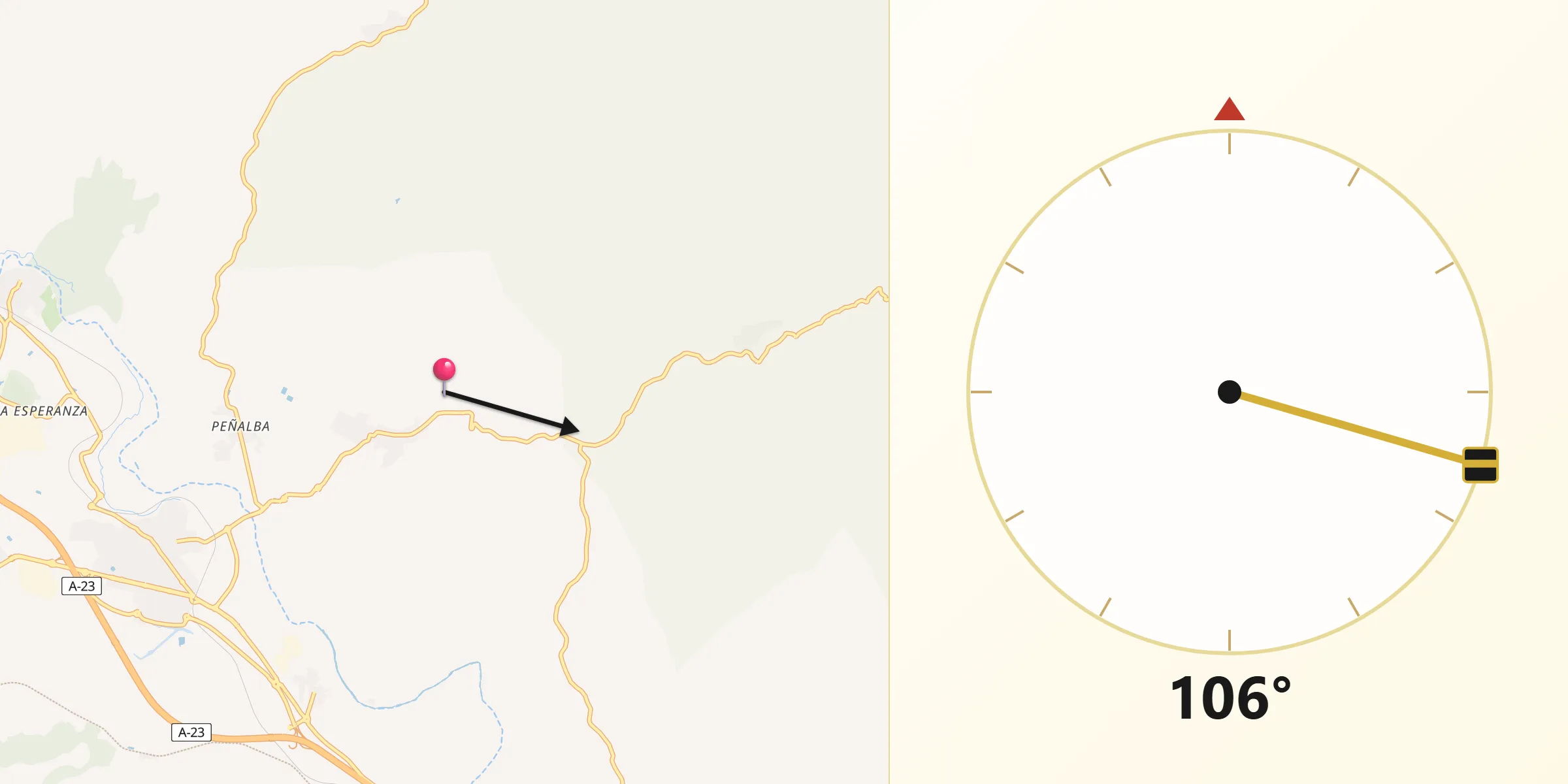 Dirección de la Qibla desde Castellnovo