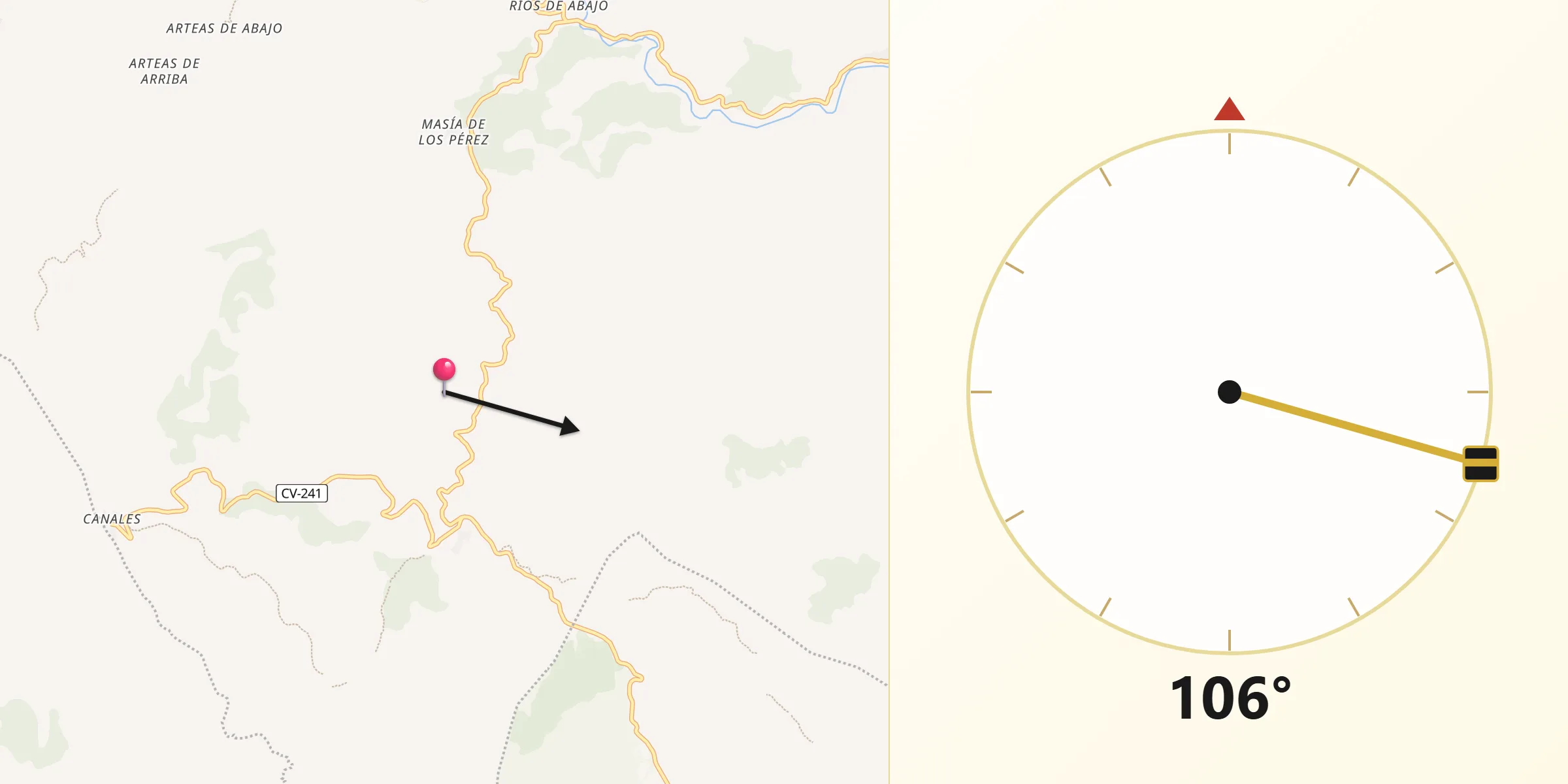 Dirección de la Qibla desde Sacañet