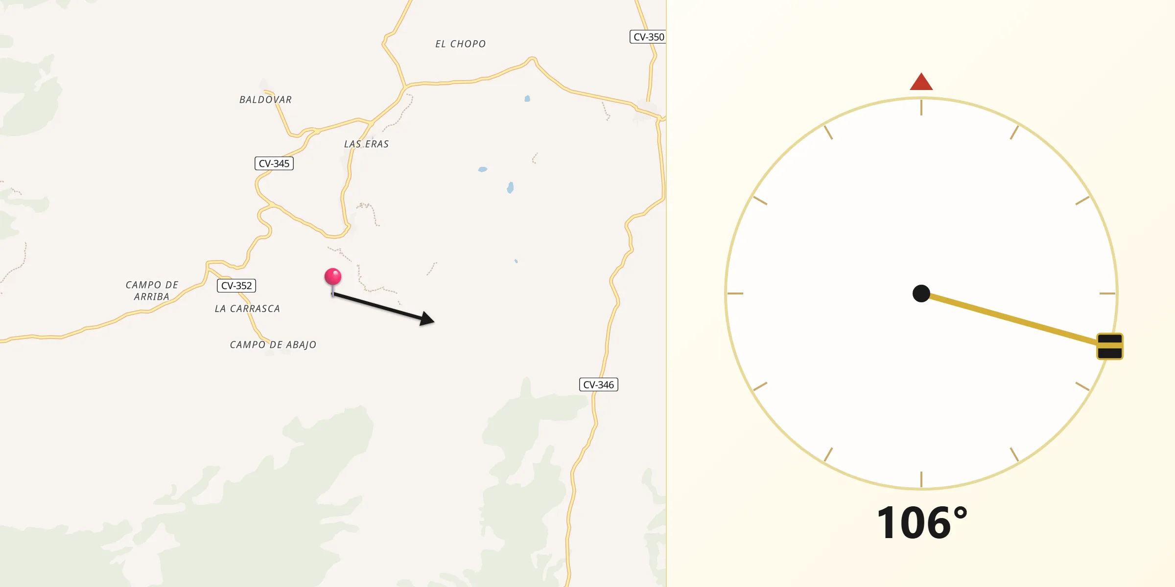 Dirección de la Qibla desde Alpuente