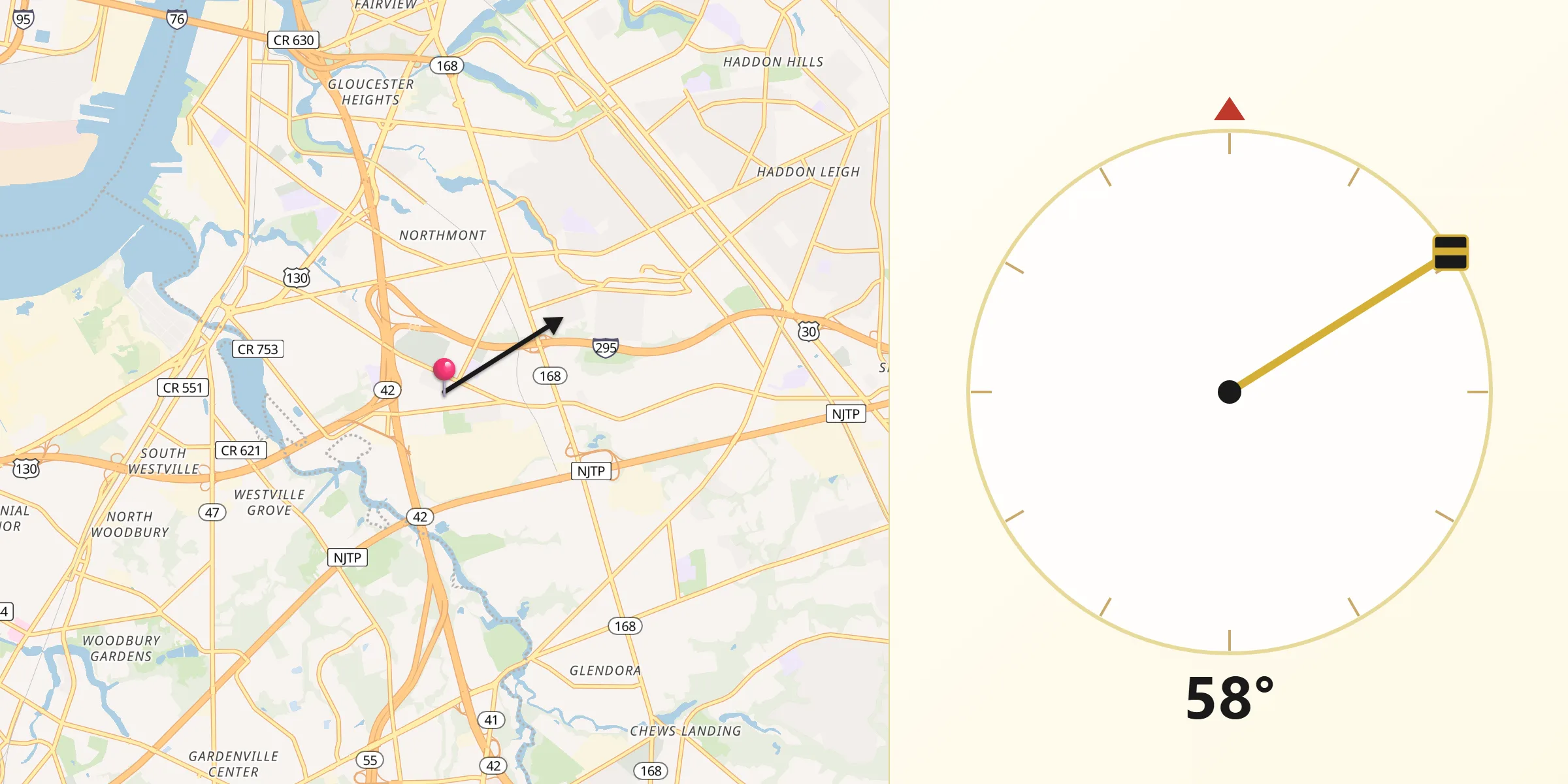 Qibla Direction from Bellmawr
