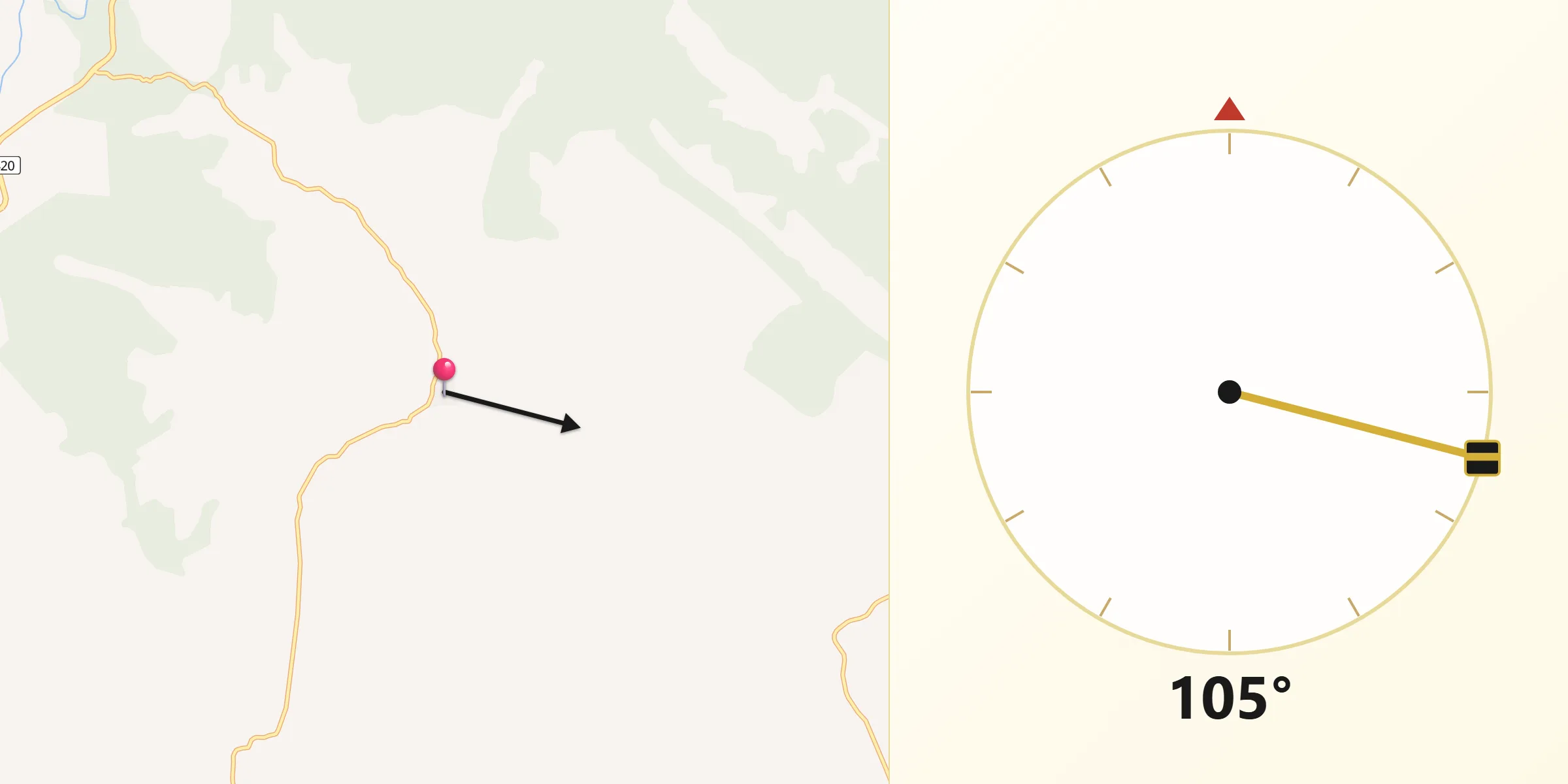 Dirección de la Qibla desde La Parra de las Vegas