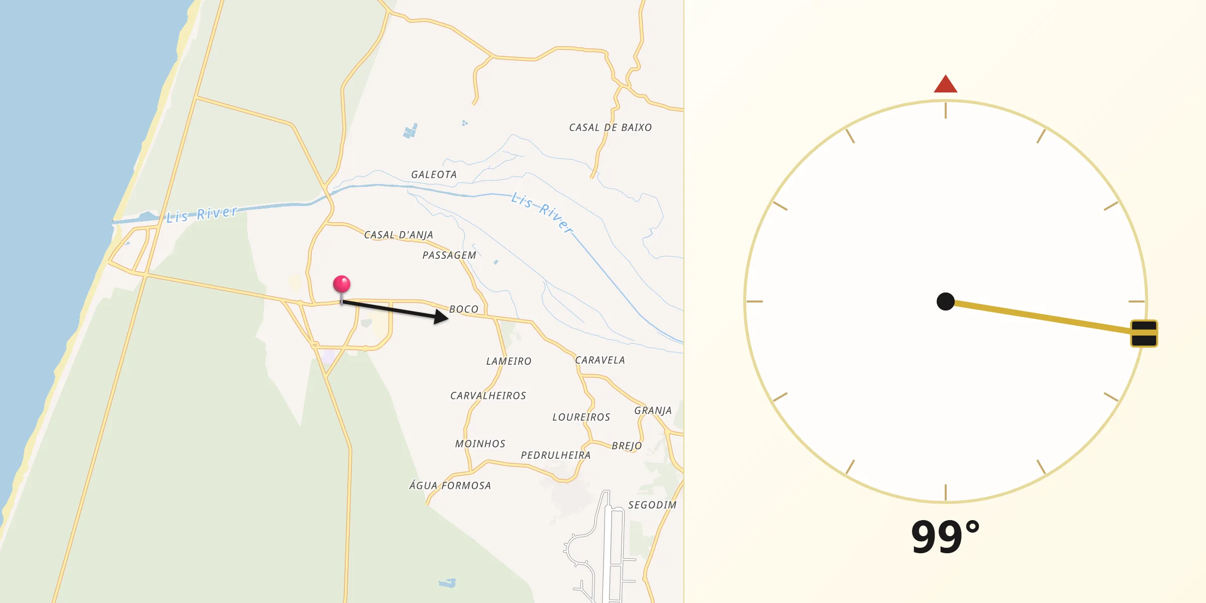 Direção da Qibla a partir de Vieira de Leiria