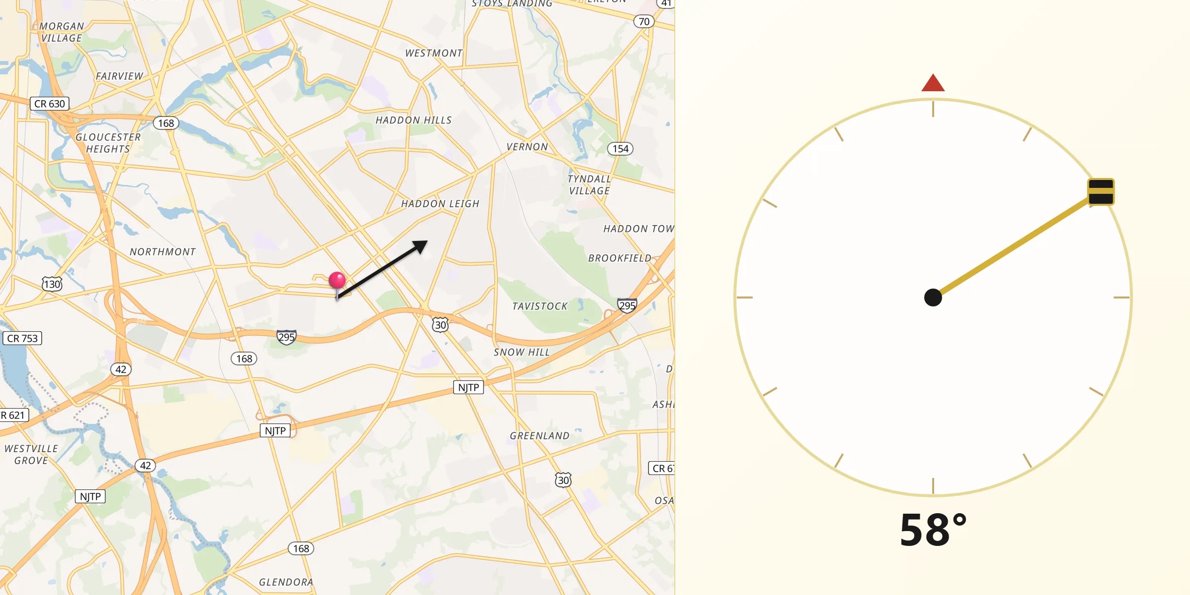 Qibla Direction from Haddon Heights