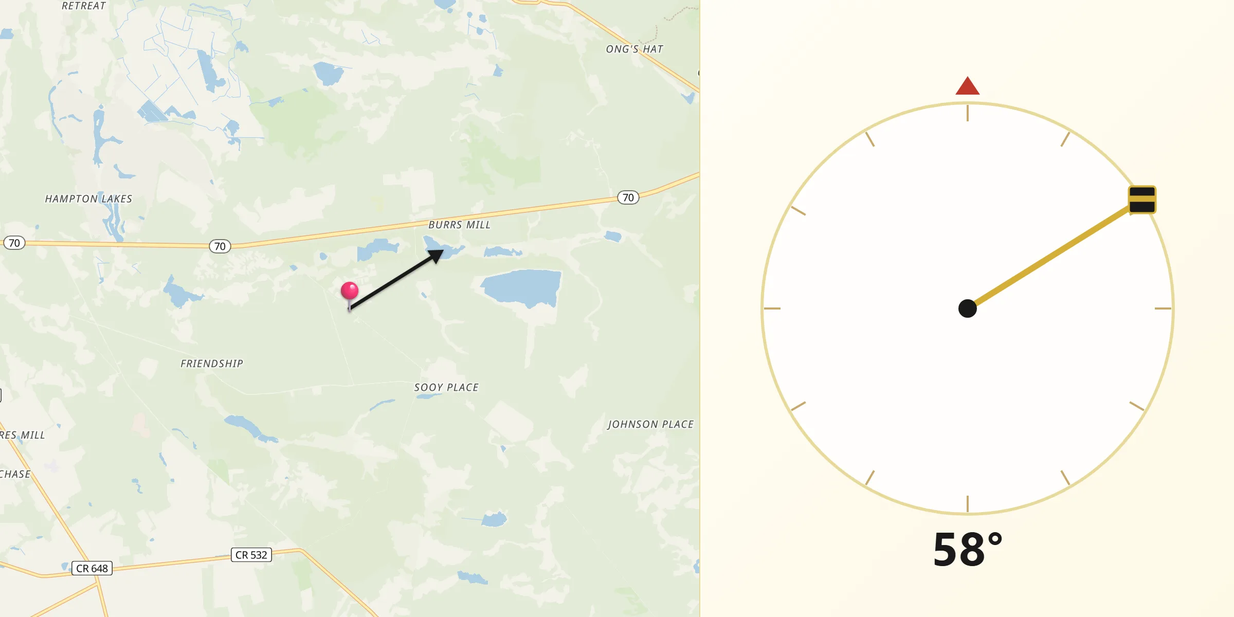 Qibla Direction from Burlington County