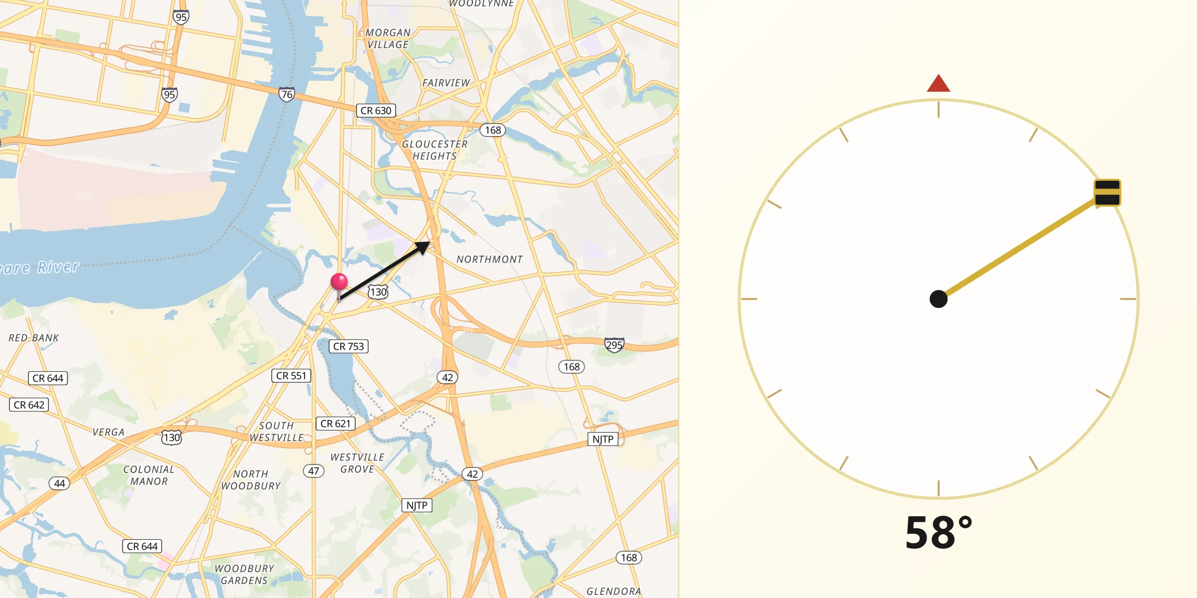 Qibla Direction from Brooklawn