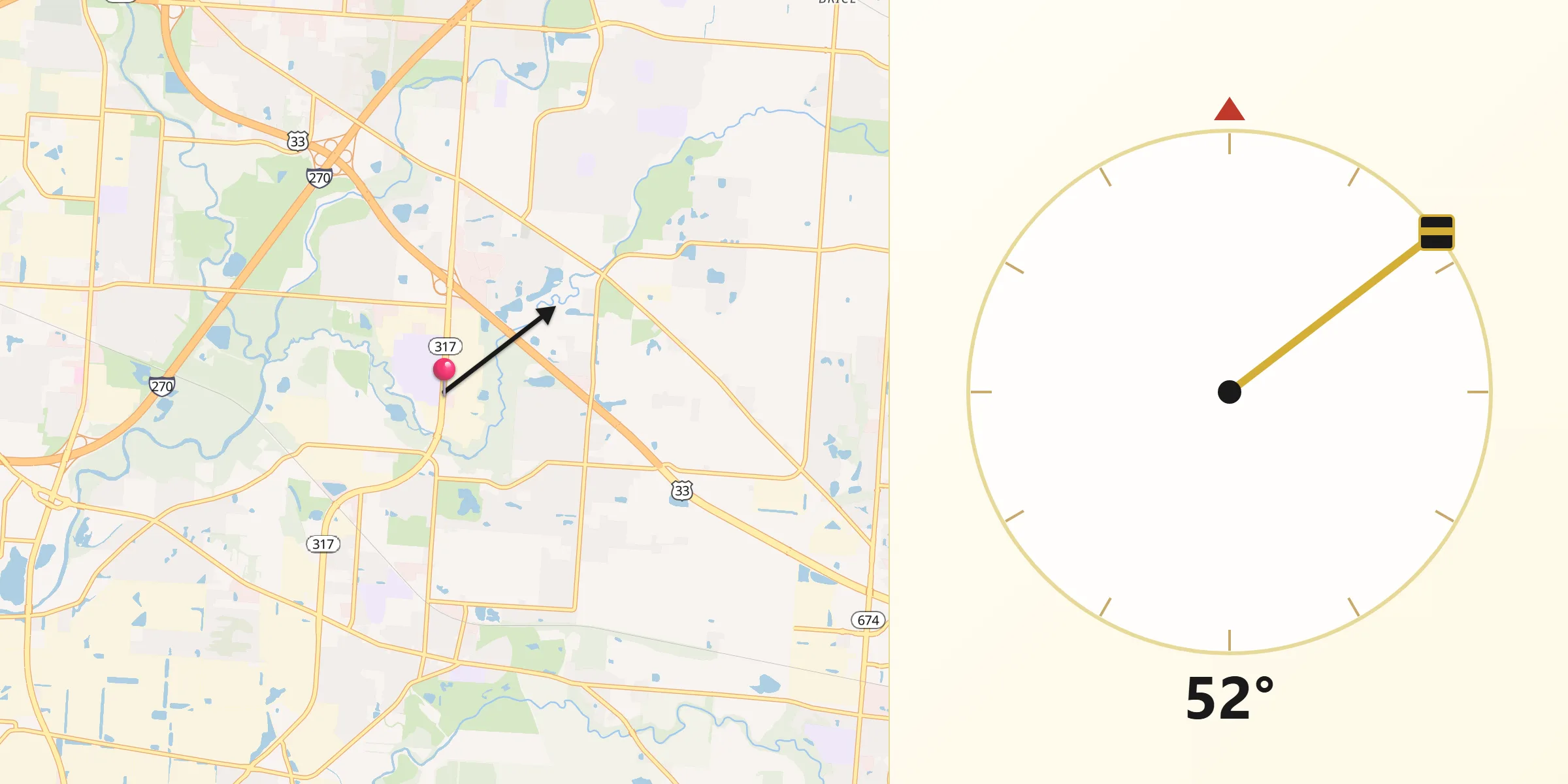 Qibla Direction from Groveport