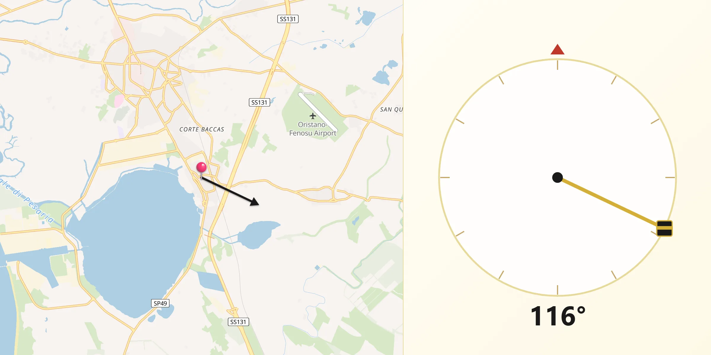 Direzione della Qibla da Santa Giusta