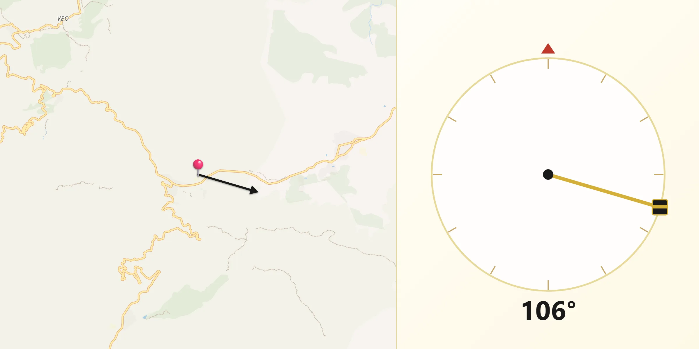 Dirección de la Qibla desde Eslida