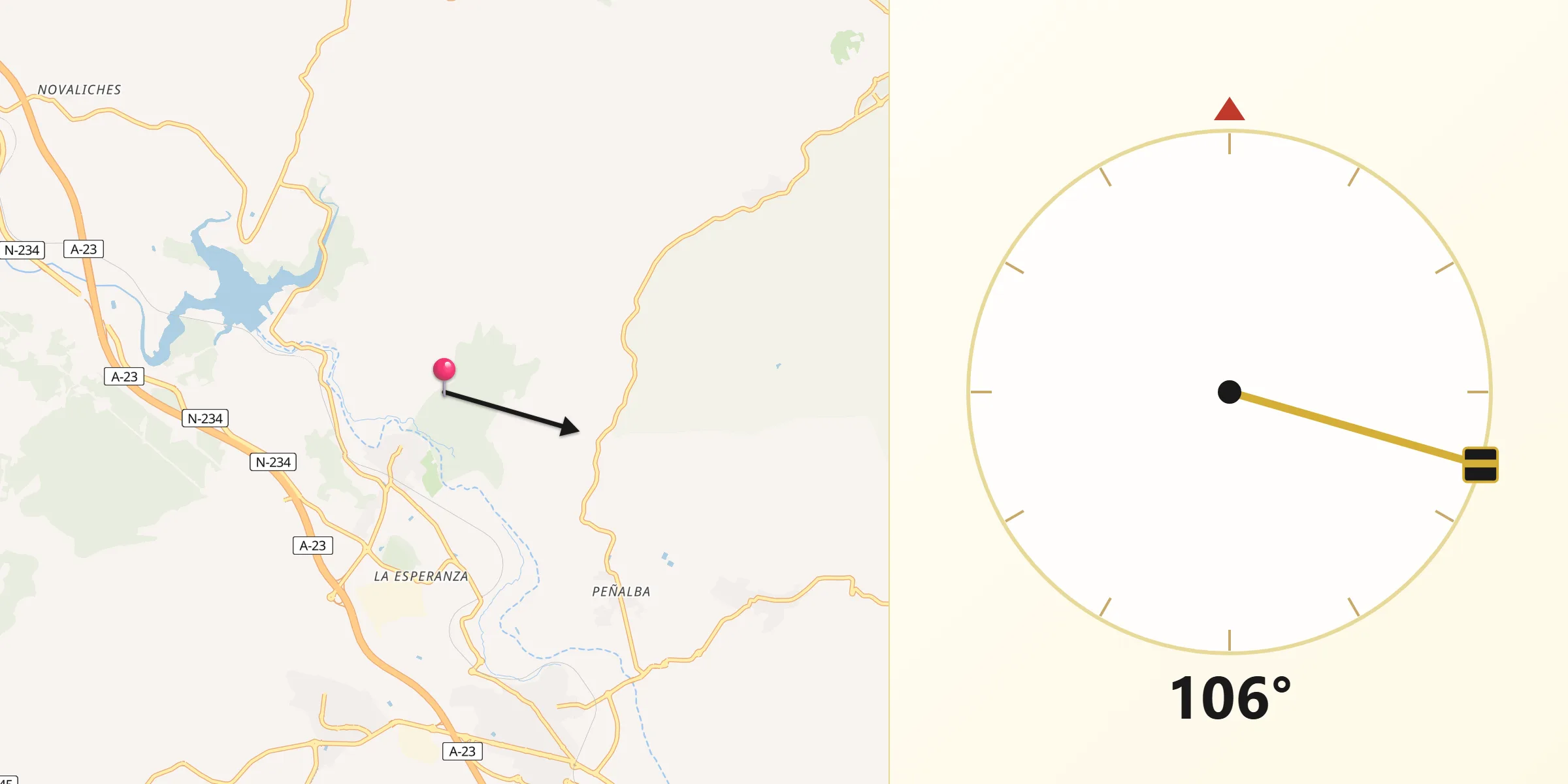 Dirección de la Qibla desde Navajas