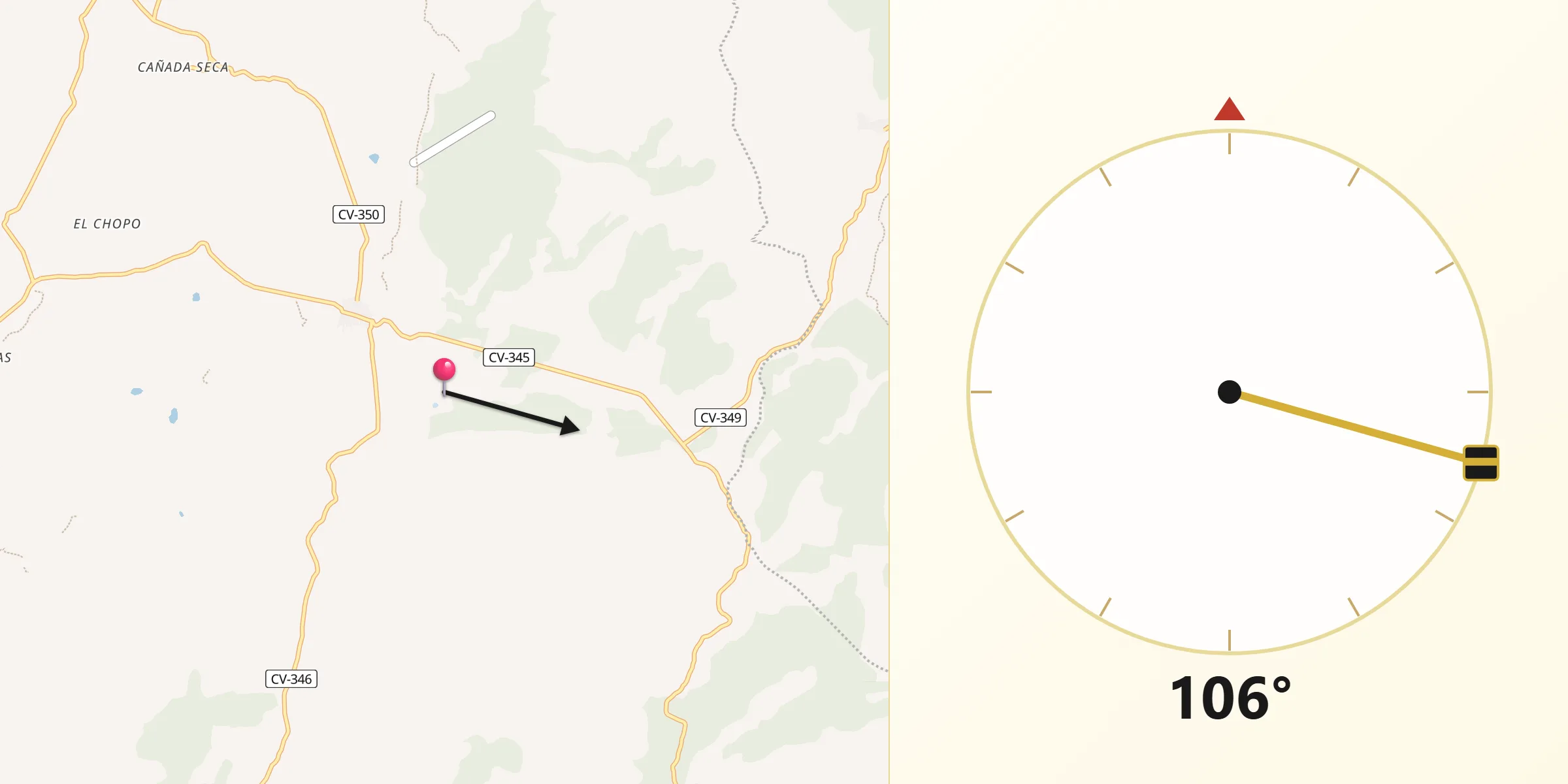 Dirección de la Qibla desde La Yesa