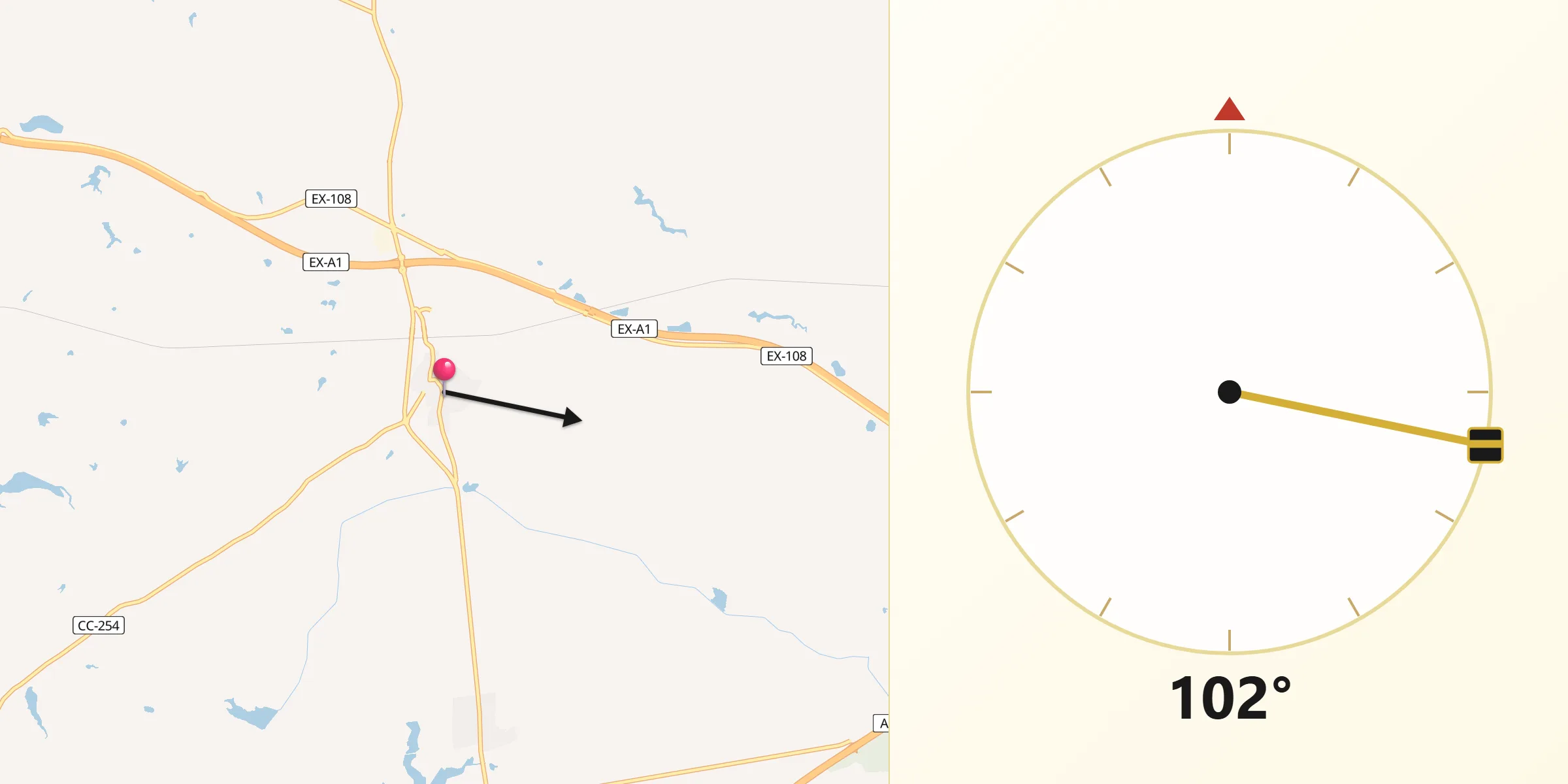 Dirección de la Qibla desde Casatejada