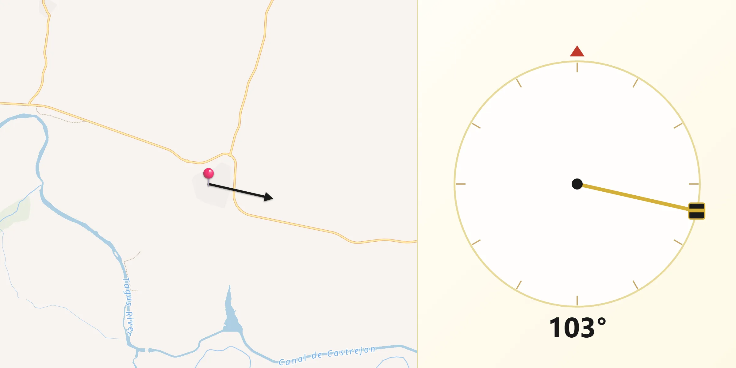 Dirección de la Qibla desde El Carpio de Tajo