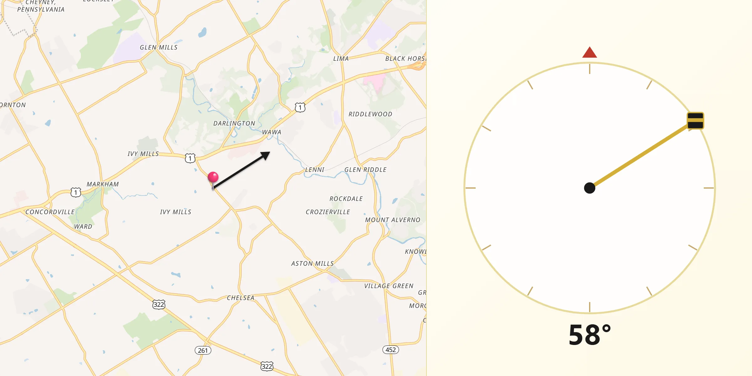 Qibla Direction from Chester Heights