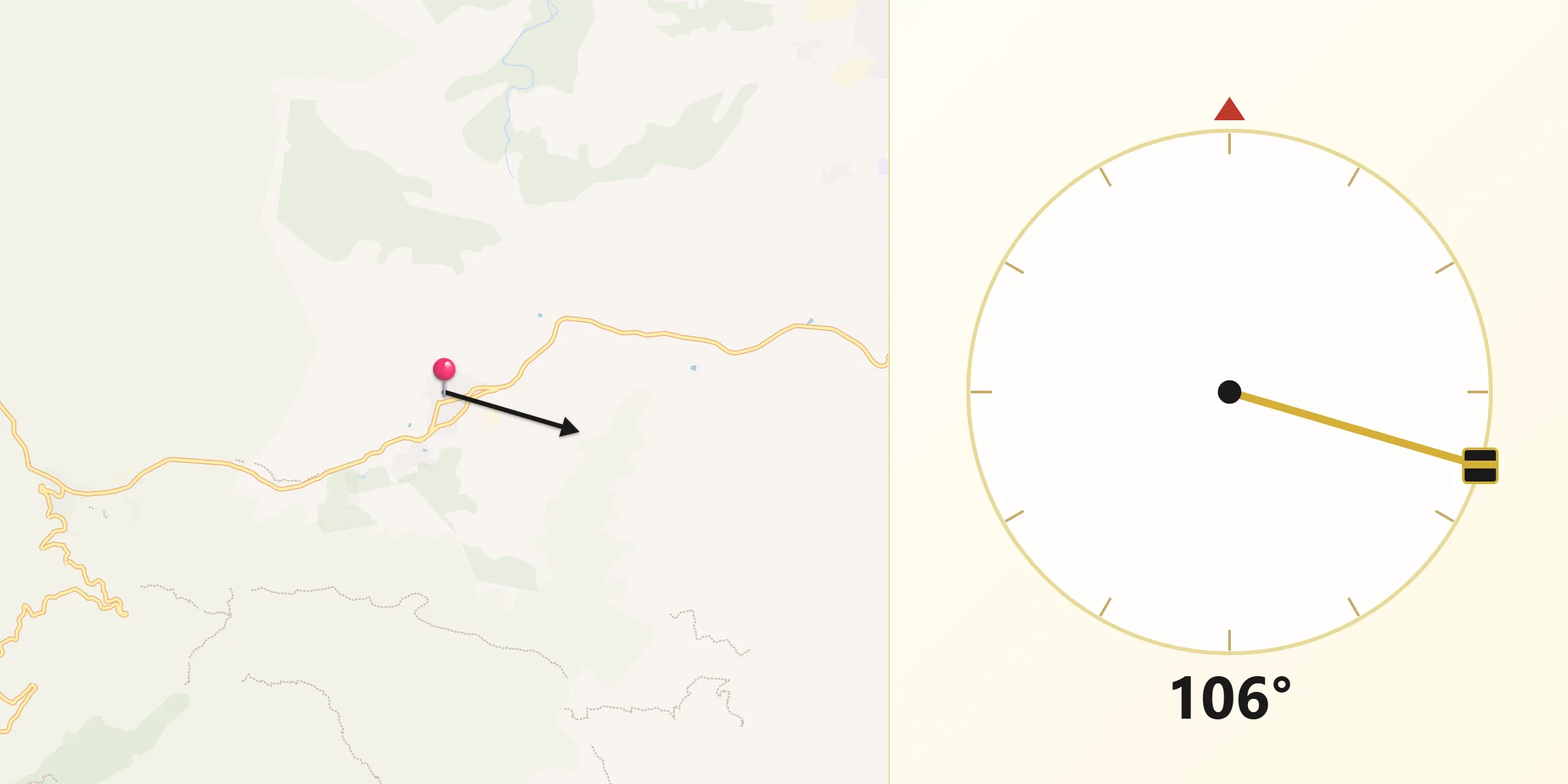 Dirección de la Qibla desde Artana