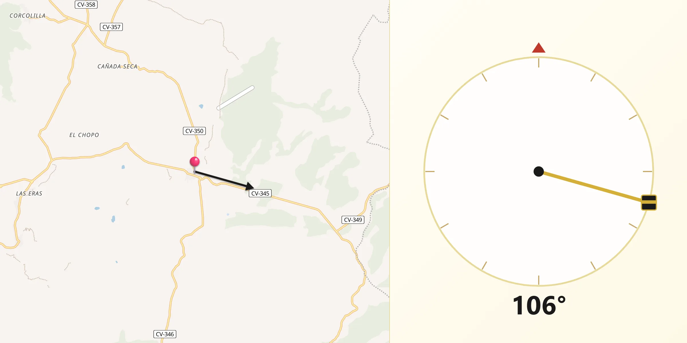 Dirección de la Qibla desde La Yesa