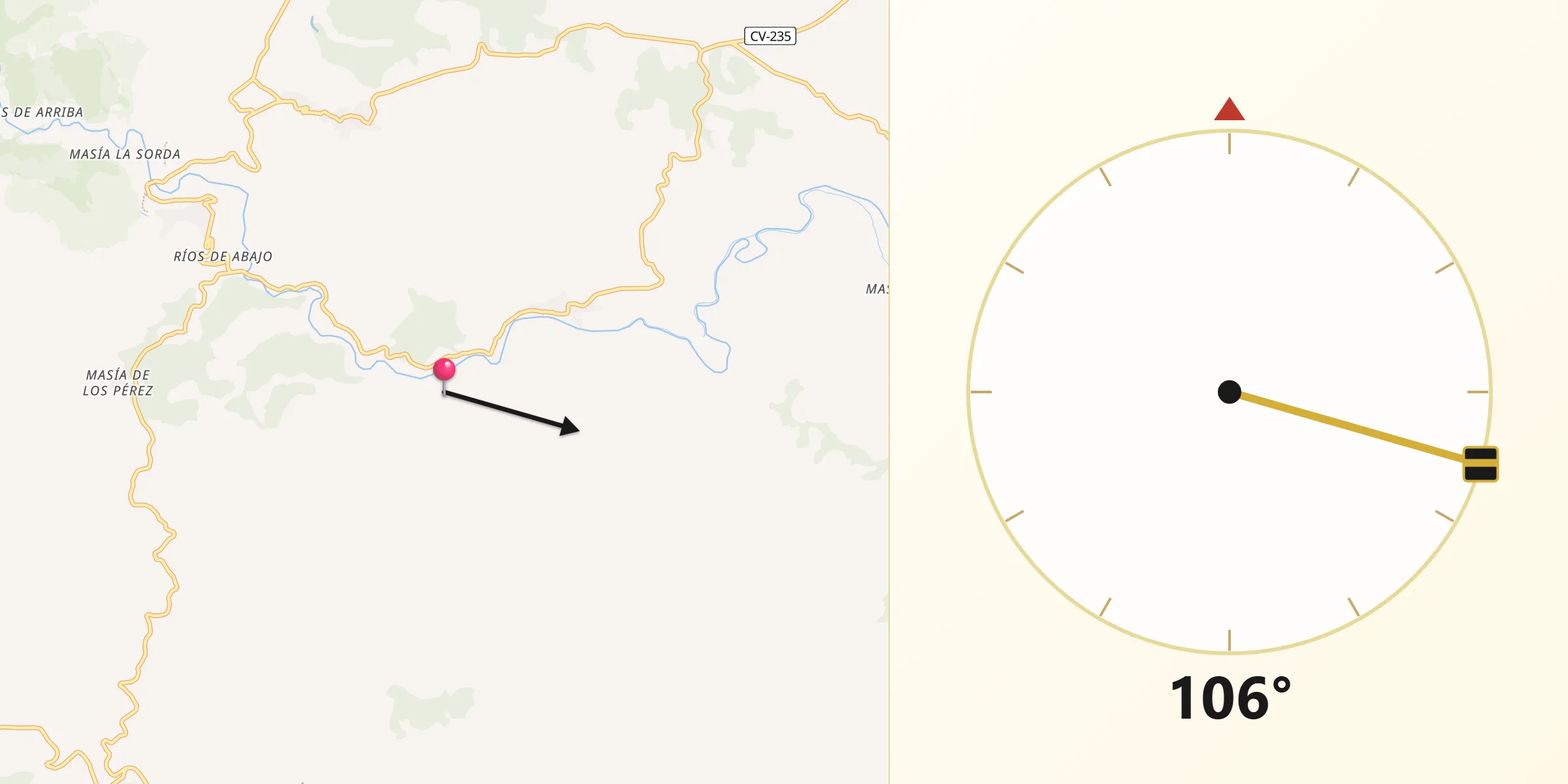 Dirección de la Qibla desde Teresa