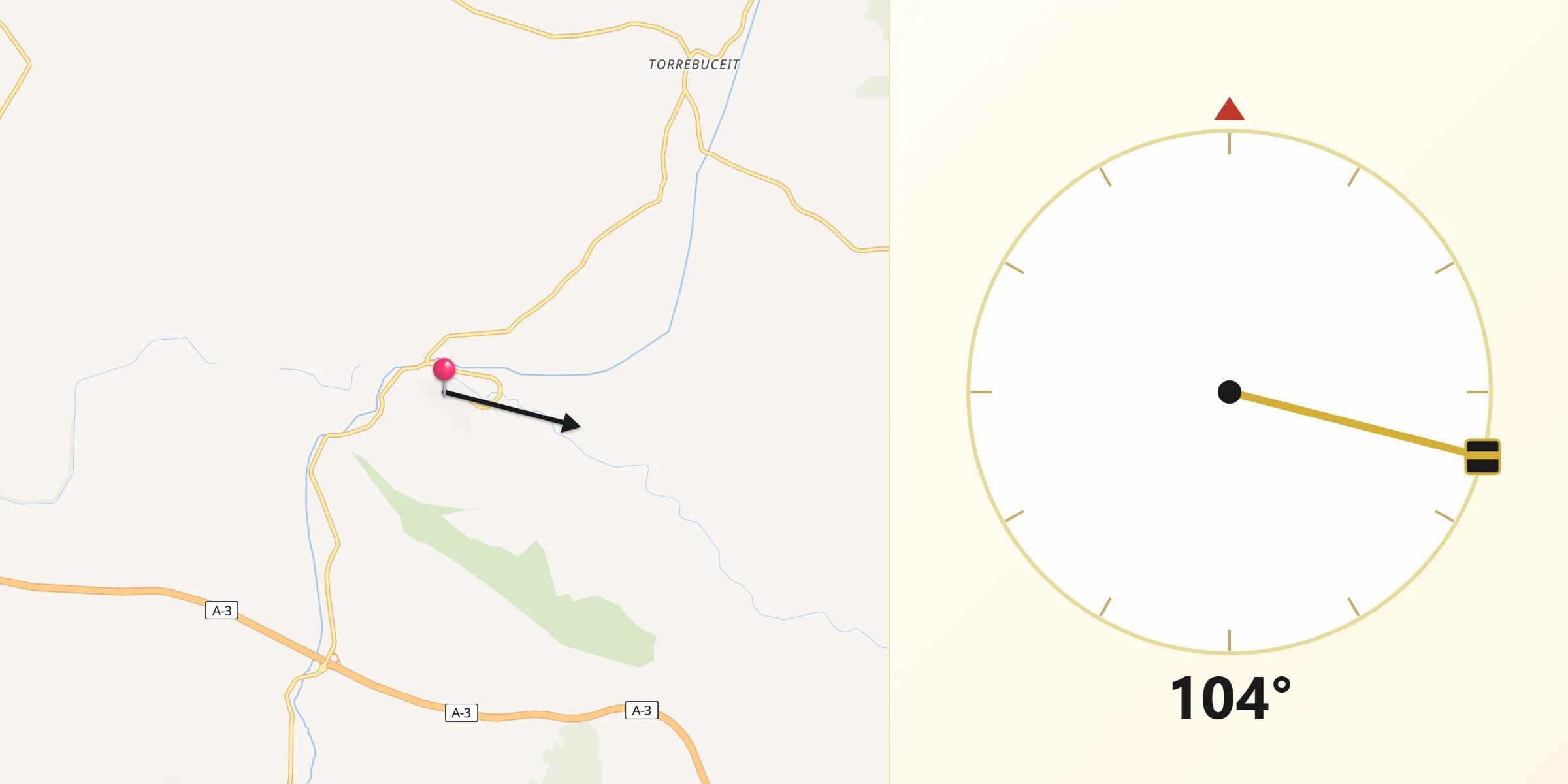 Dirección de la Qibla desde Zafra de Záncara