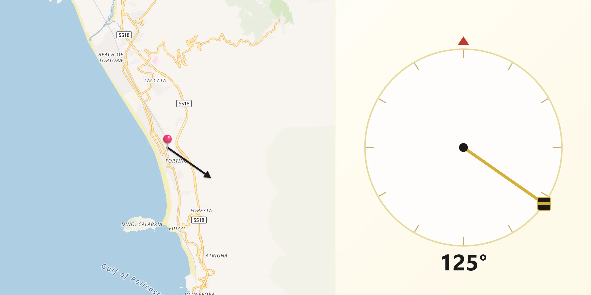 Direzione della Qibla da Praia a Mare