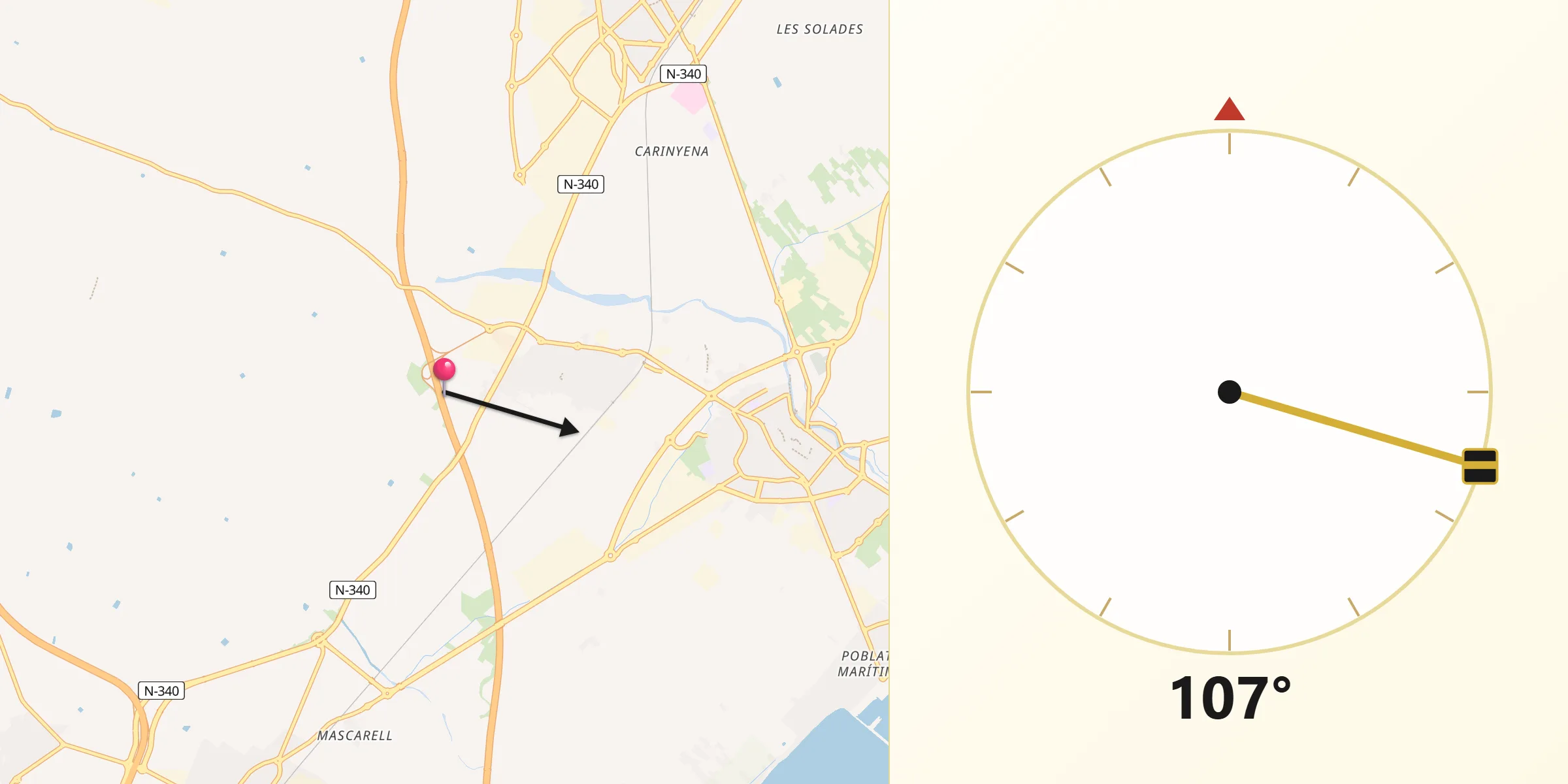 Dirección de la Qibla desde Alquerías del Niño Perdido