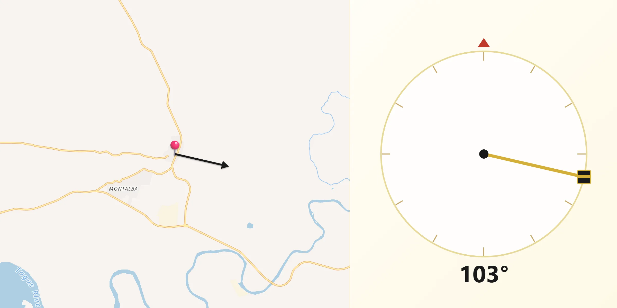 Dirección de la Qibla desde Albarreal de Tajo