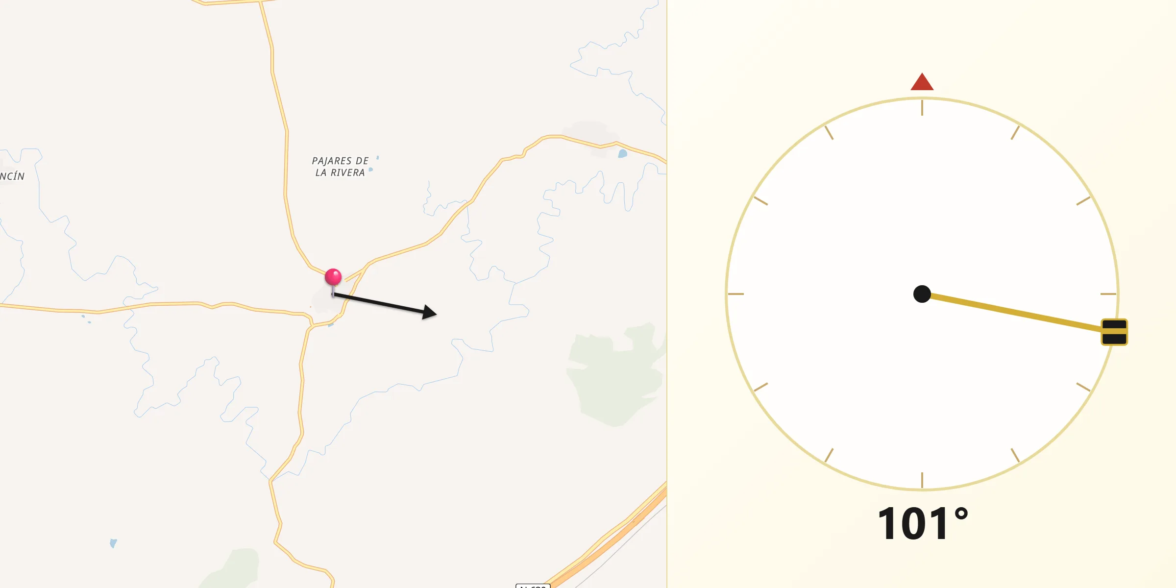 Dirección de la Qibla desde Holguera