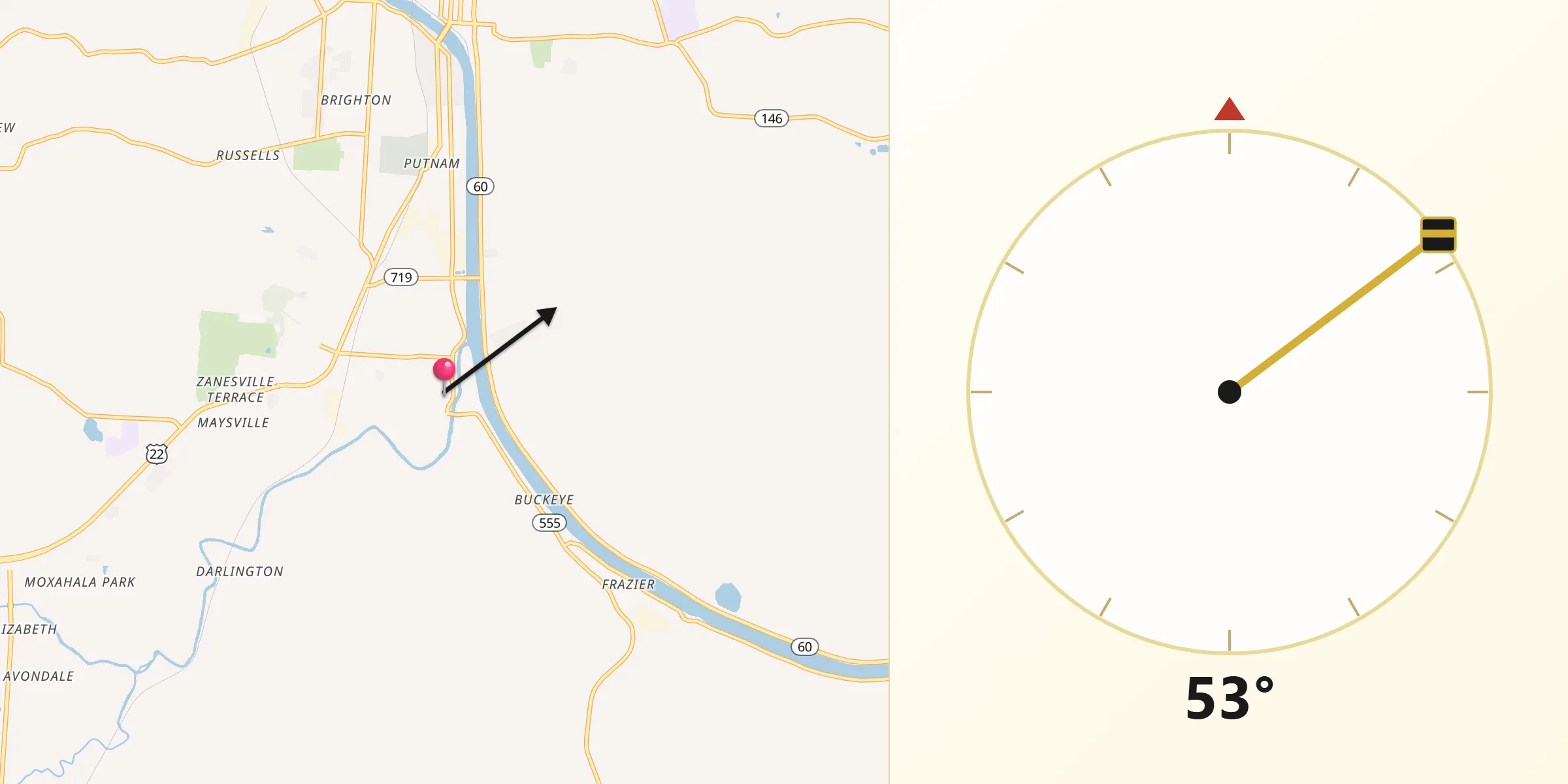 Qibla Direction from South Zanesville
