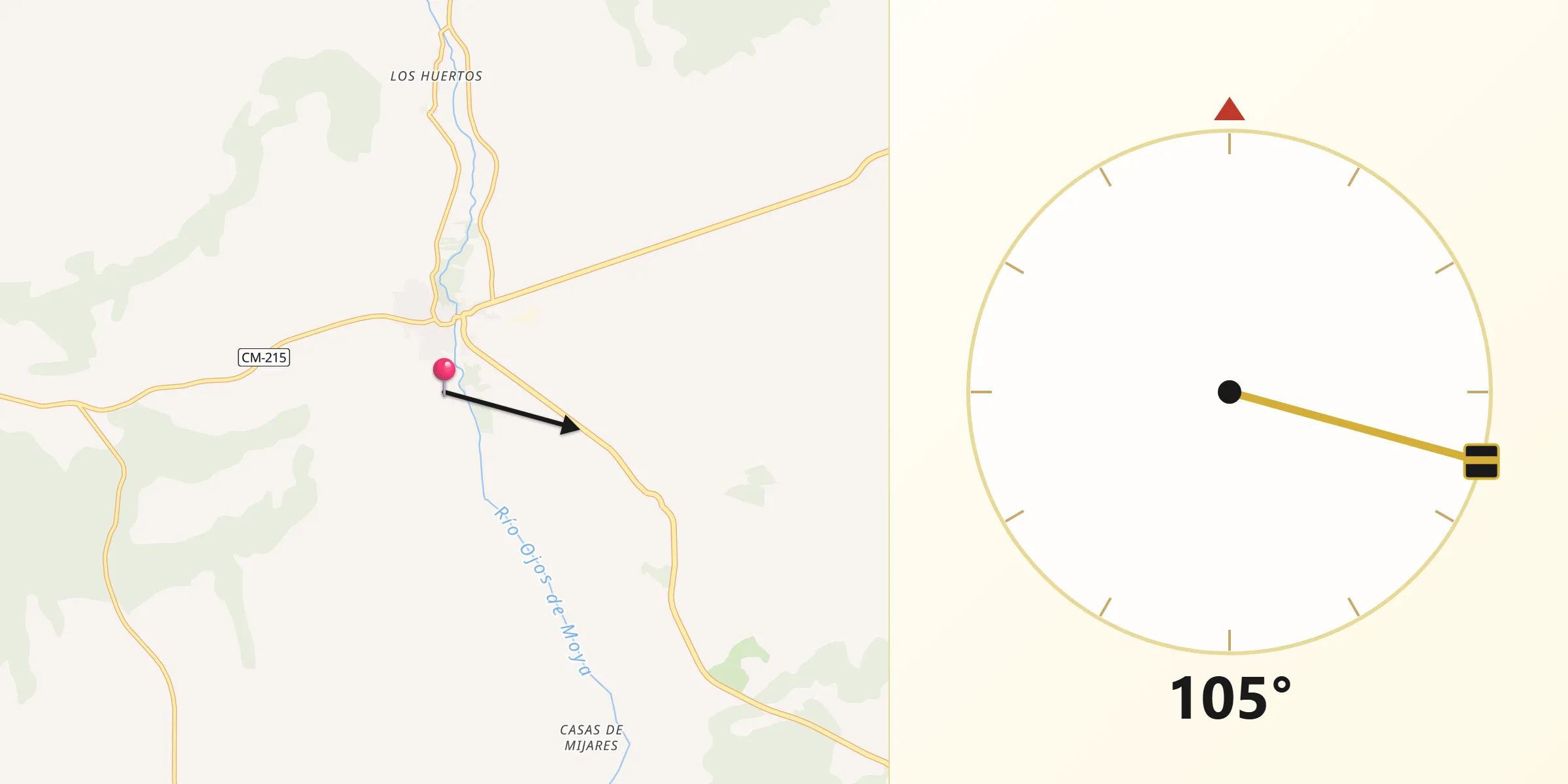 Dirección de la Qibla desde Landete