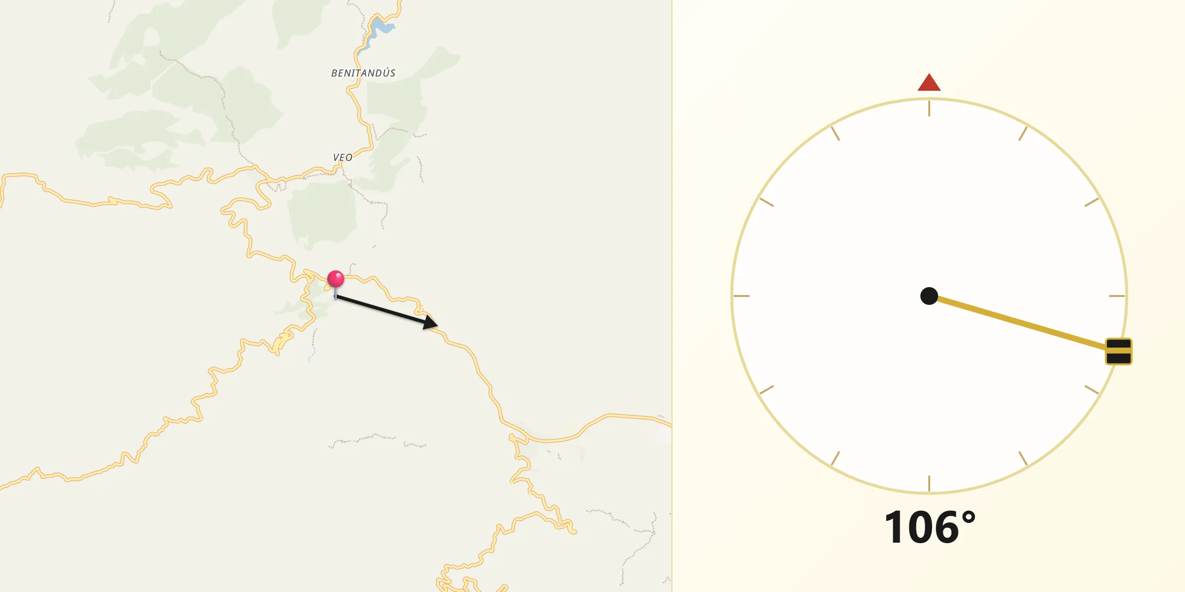 Dirección de la Qibla desde Aín