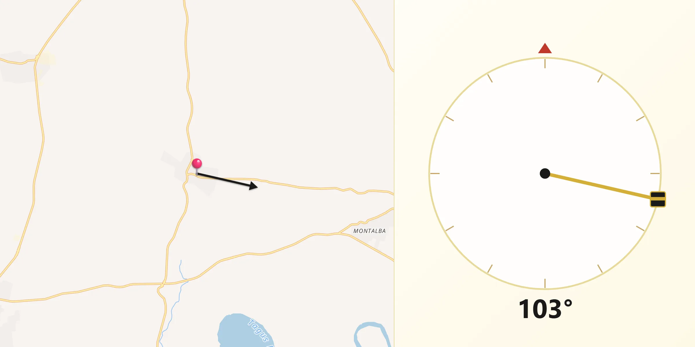 Dirección de la Qibla desde Burujón