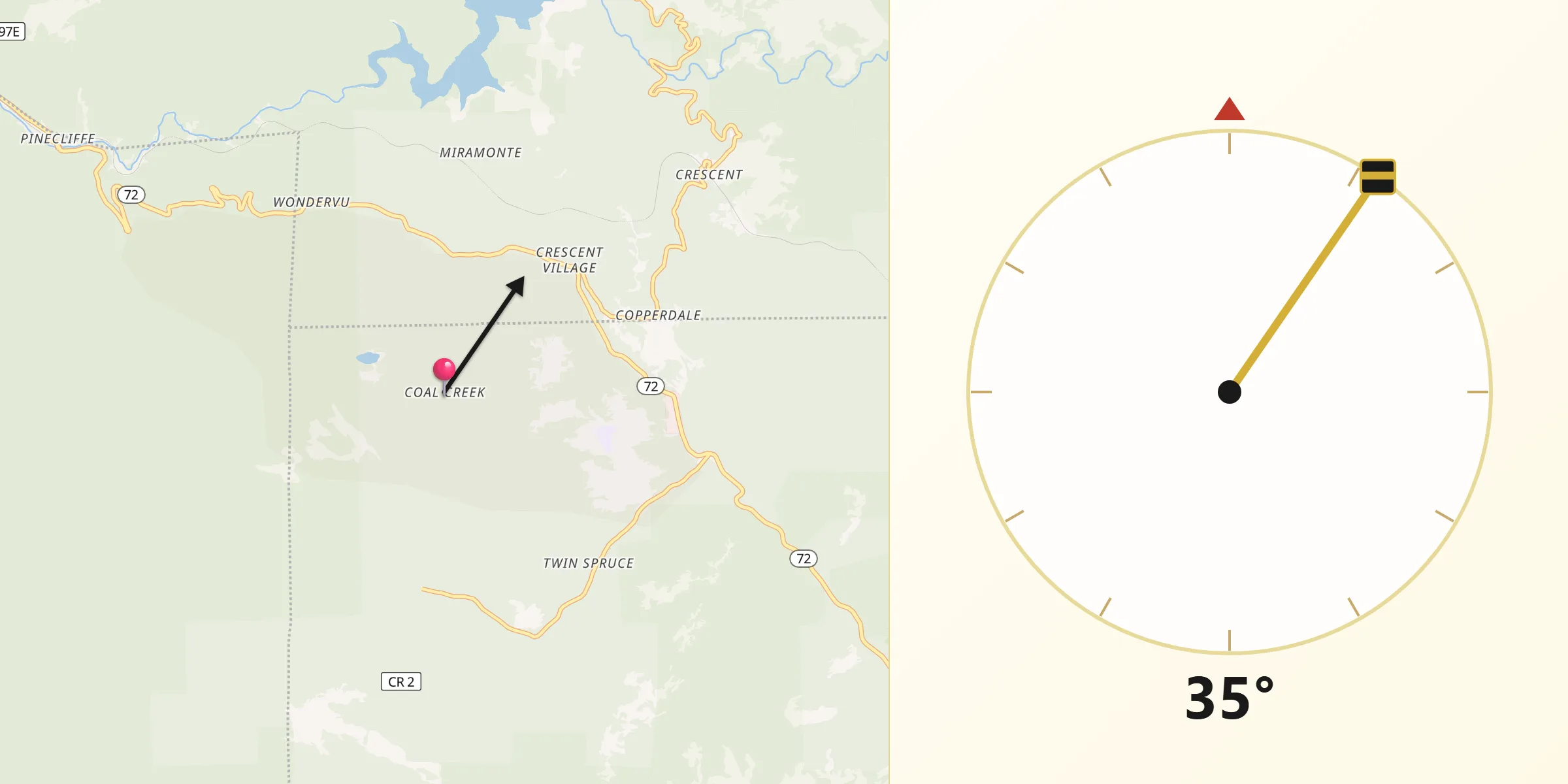 Qibla Direction from Coal Creek