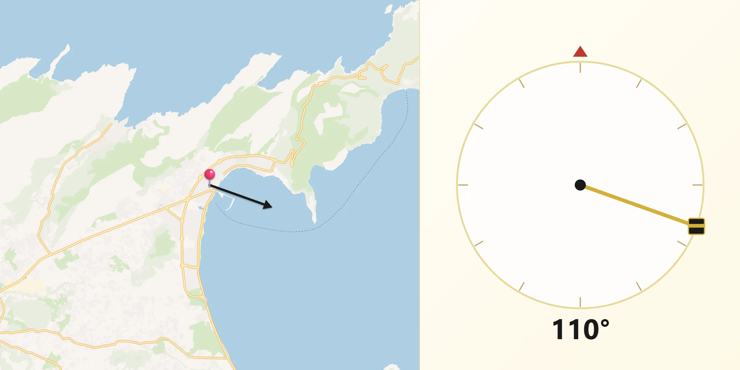 Dirección de la Qibla desde Port de Pollença