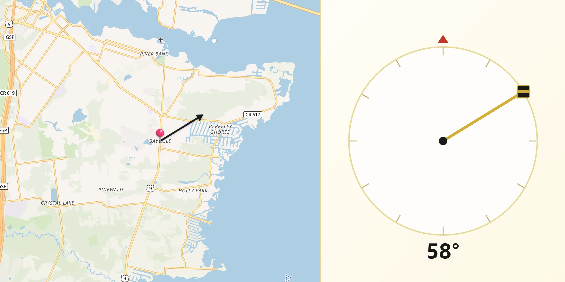 Qibla Direction from Bayville