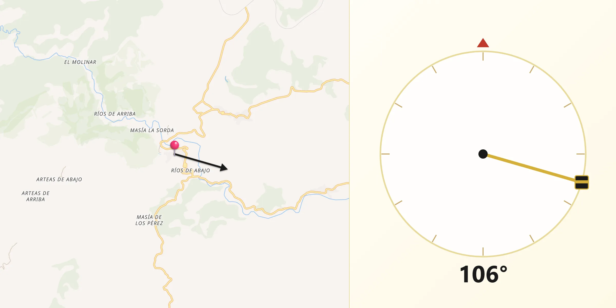 Dirección de la Qibla desde Bejís