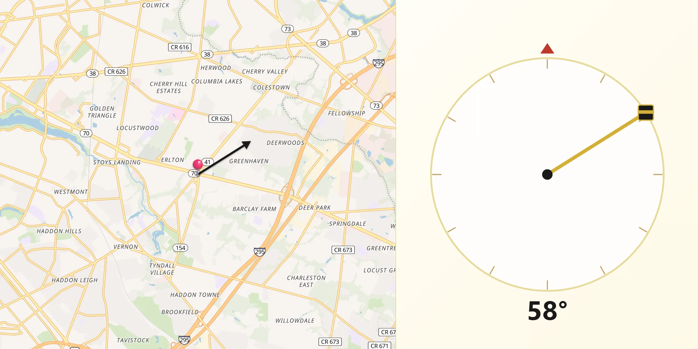 Qibla Direction from Ellisburg
