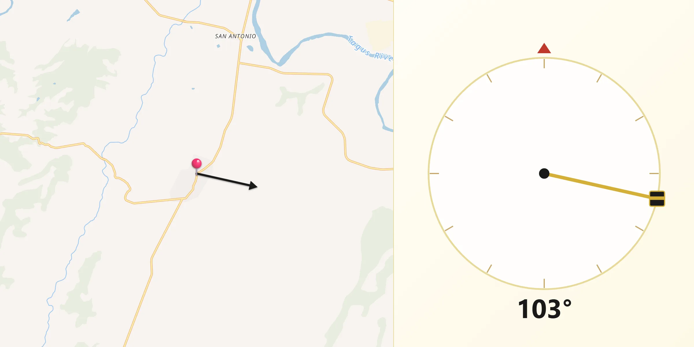 Dirección de la Qibla desde La Pueblanueva