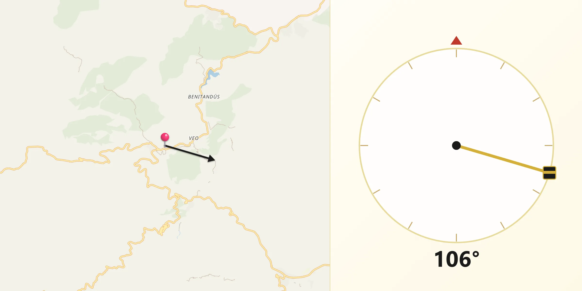 Dirección de la Qibla desde Alcudia de Veo
