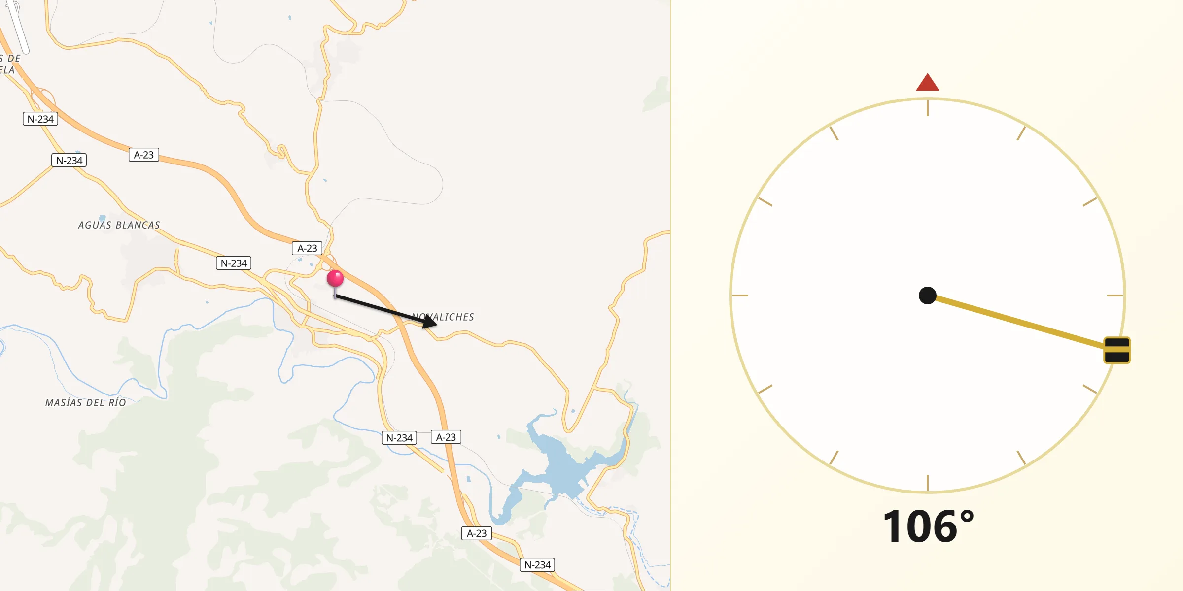 Dirección de la Qibla desde Jérica