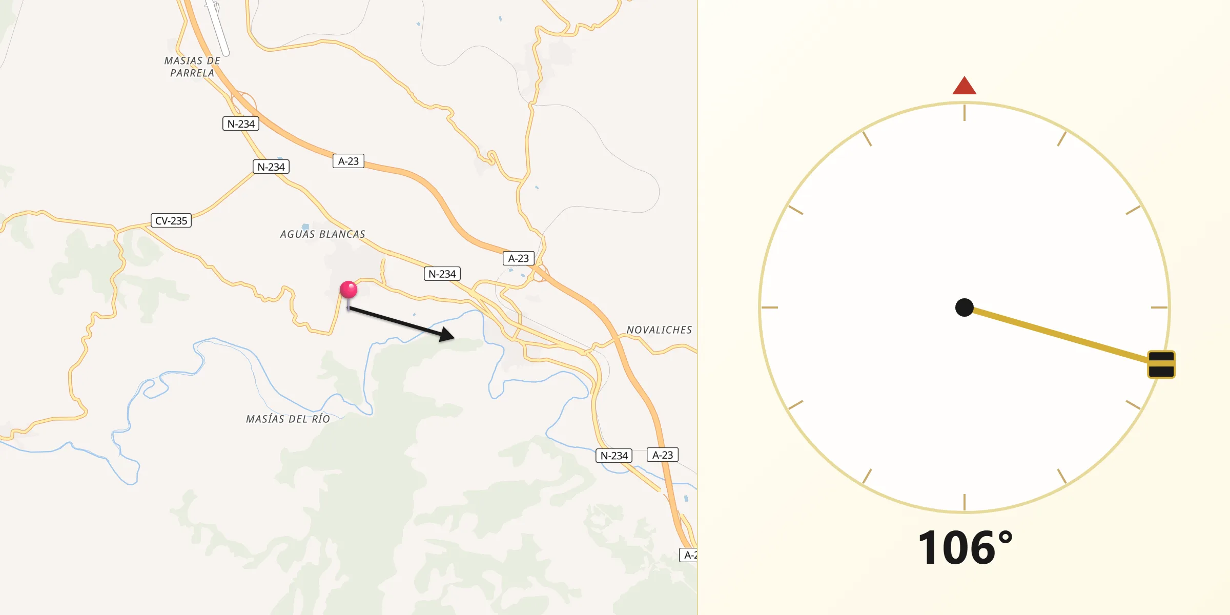 Dirección de la Qibla desde Viver