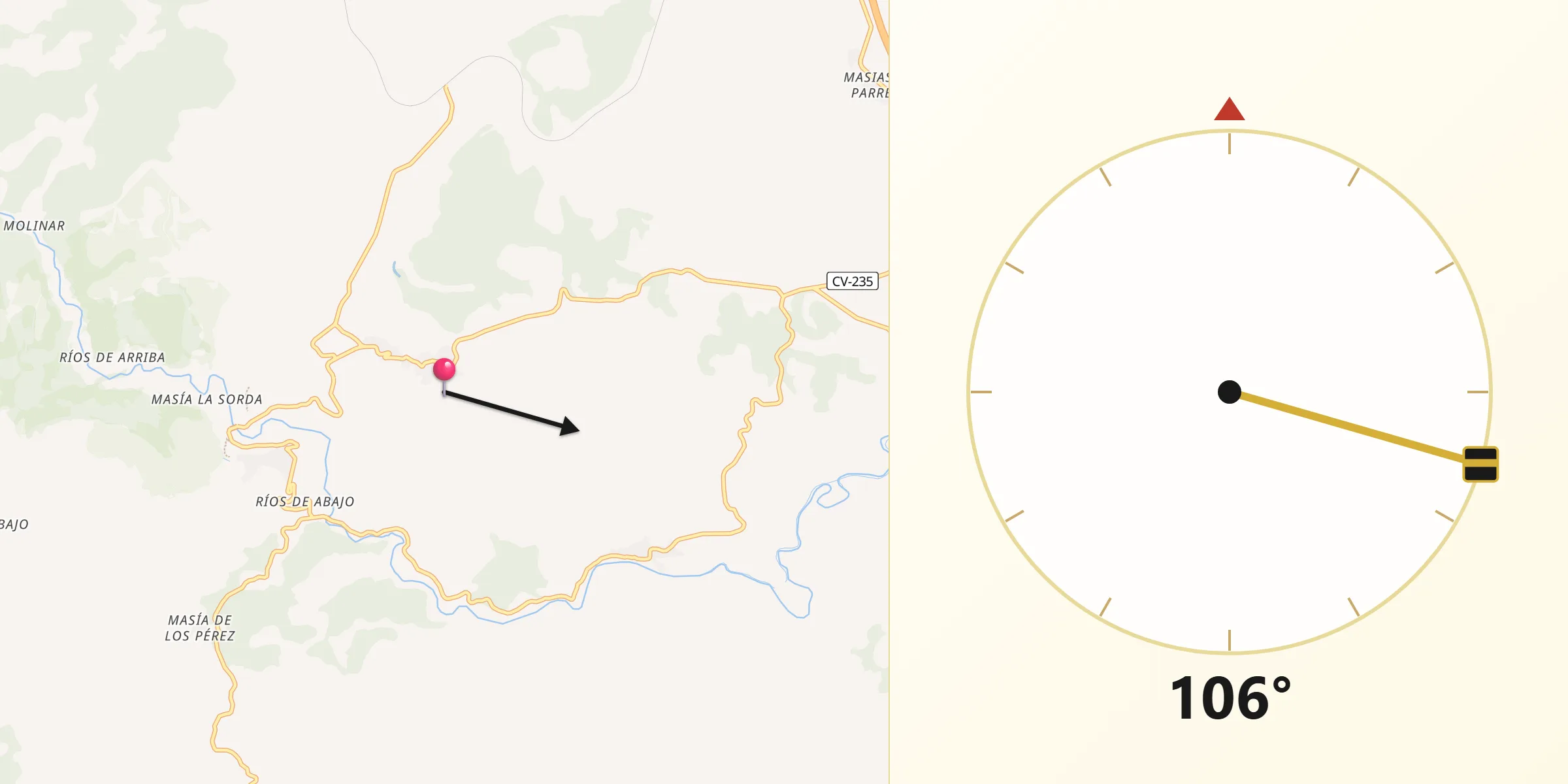 Dirección de la Qibla desde Torás